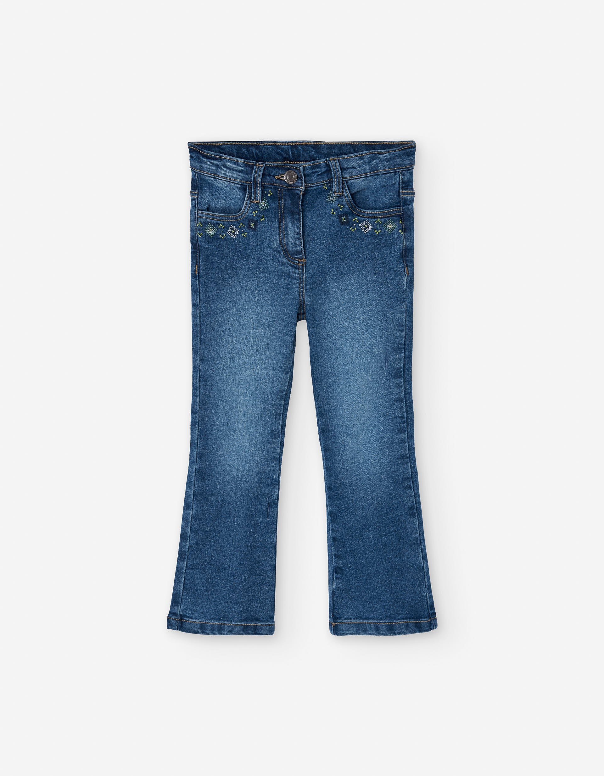 Flared jeans with embroidery for girls, blue