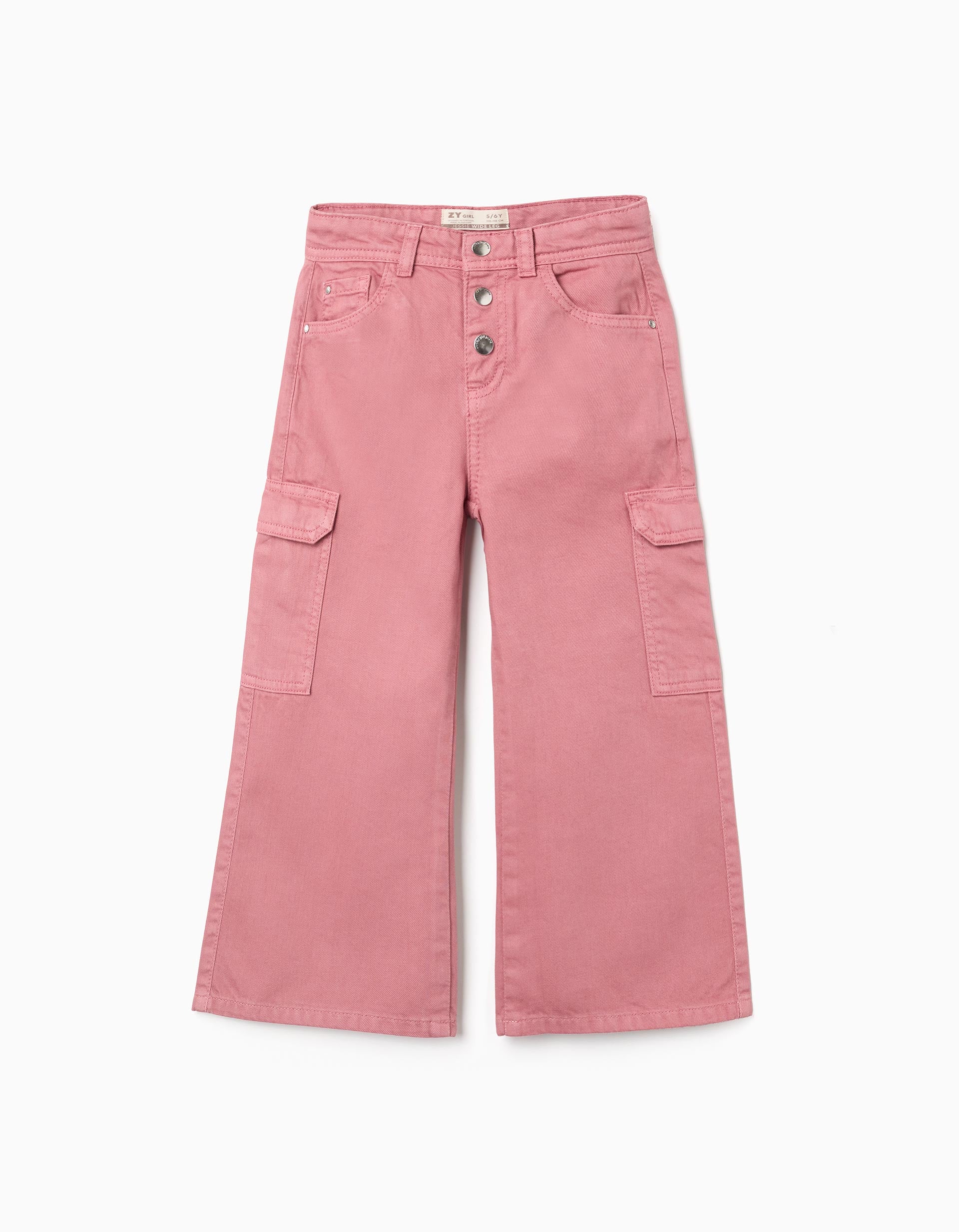 Cargo twill trousers 'wide leg' for girls, pink