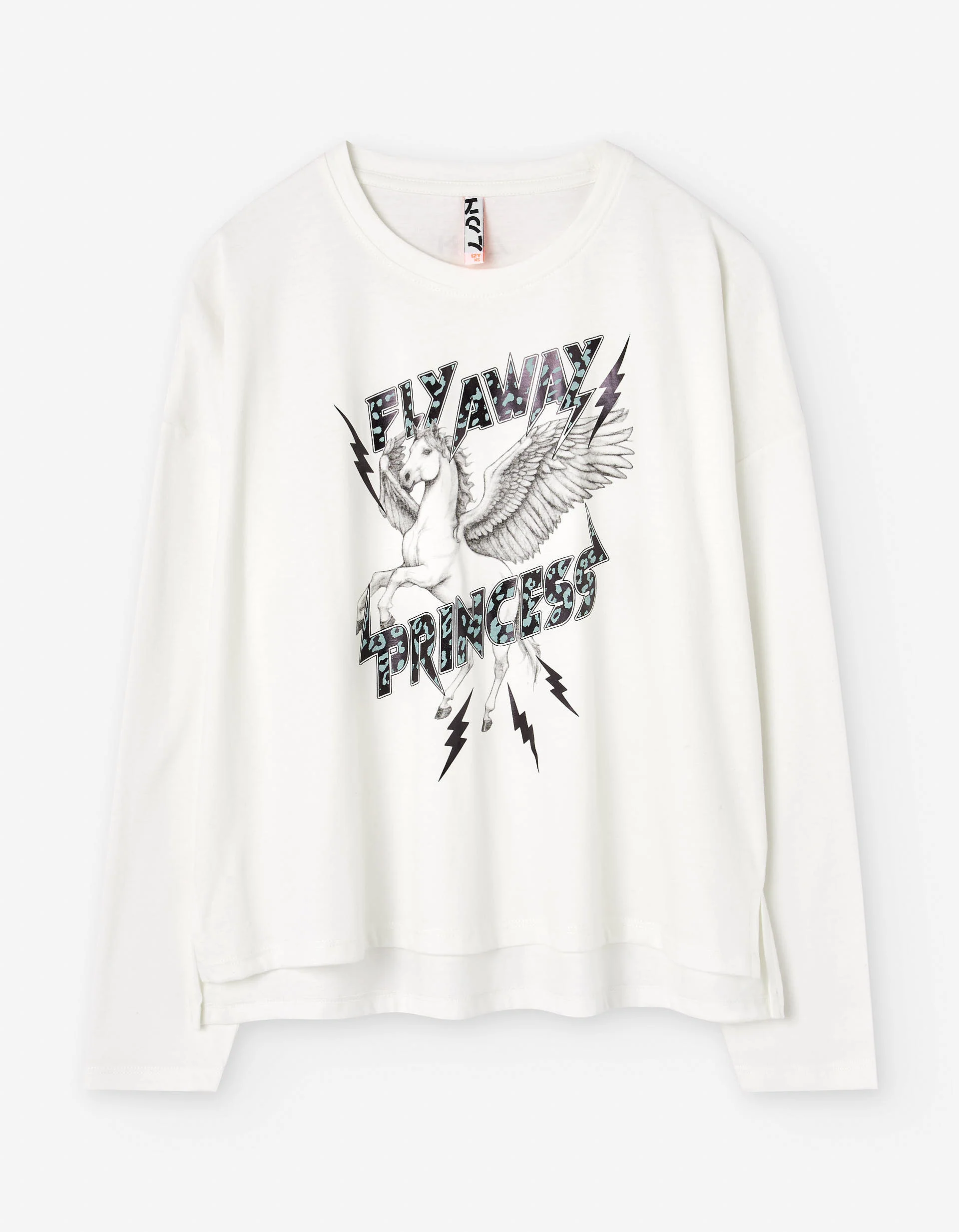 Long sleeve cotton T-shirt with Unicorn print for girls, white