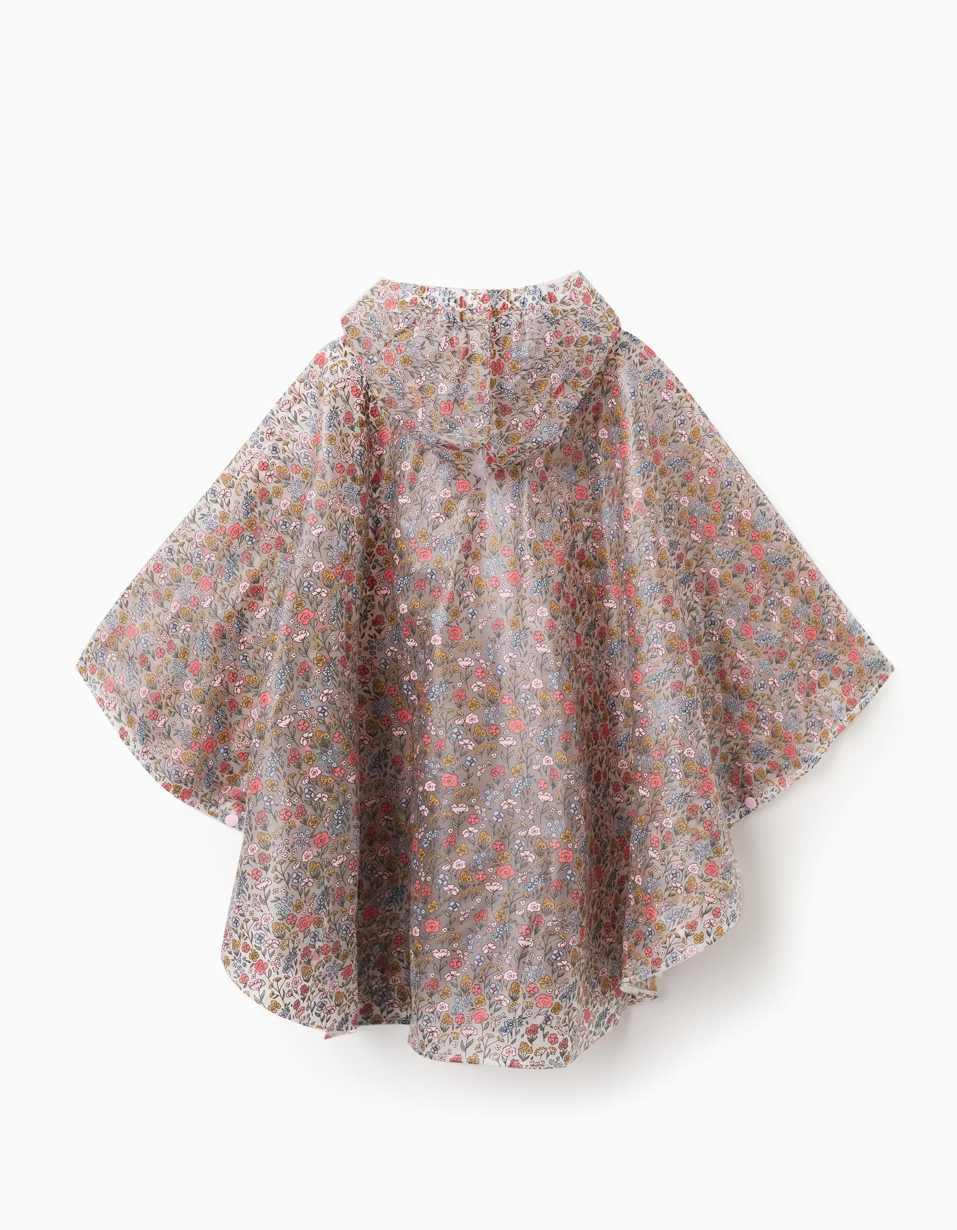 Floral waterproof hooded poncho for babies and girls, transparent/coral