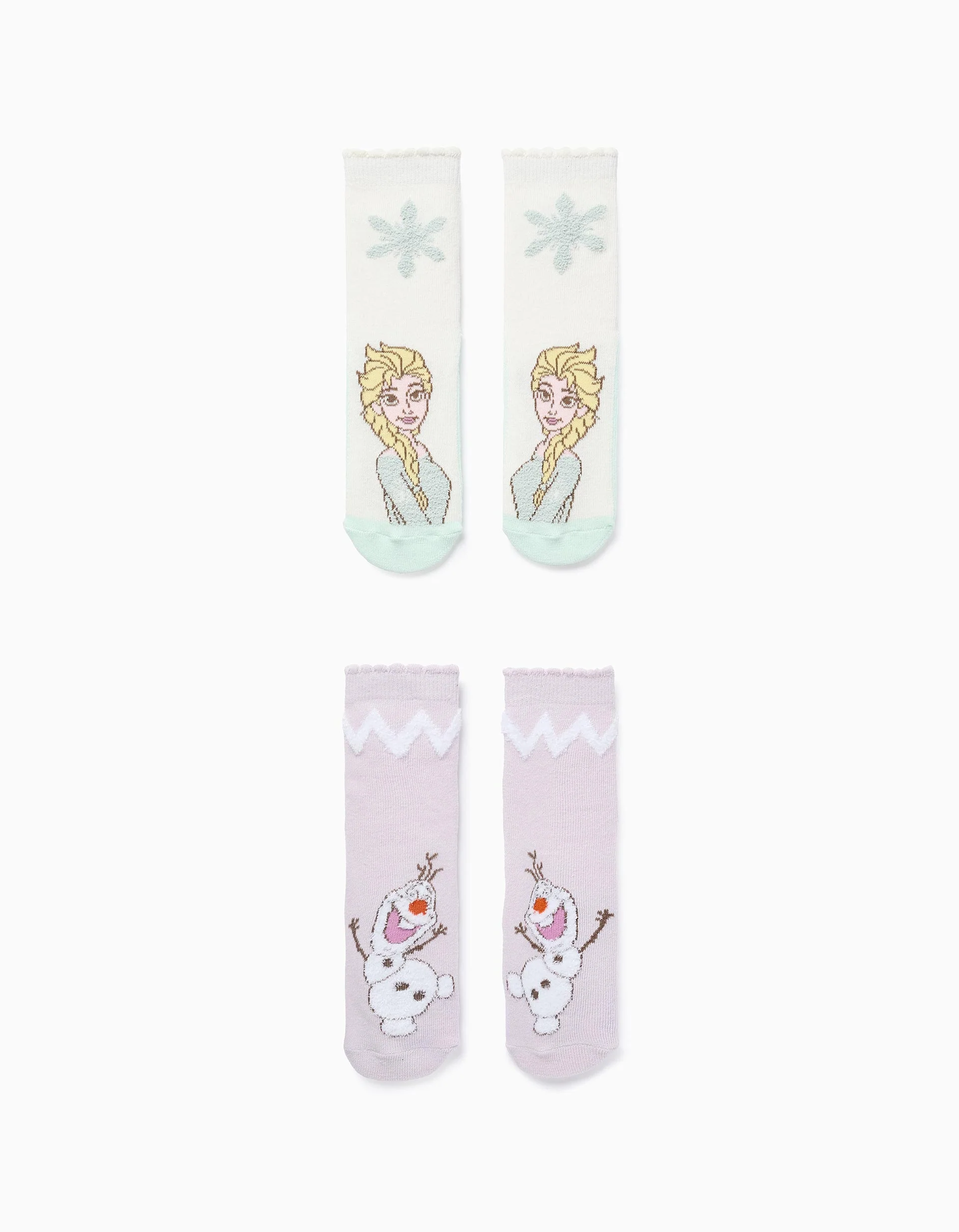 Pack of 2 Non-Slip Socks with Frozen for Girls, White/Green/Lilac