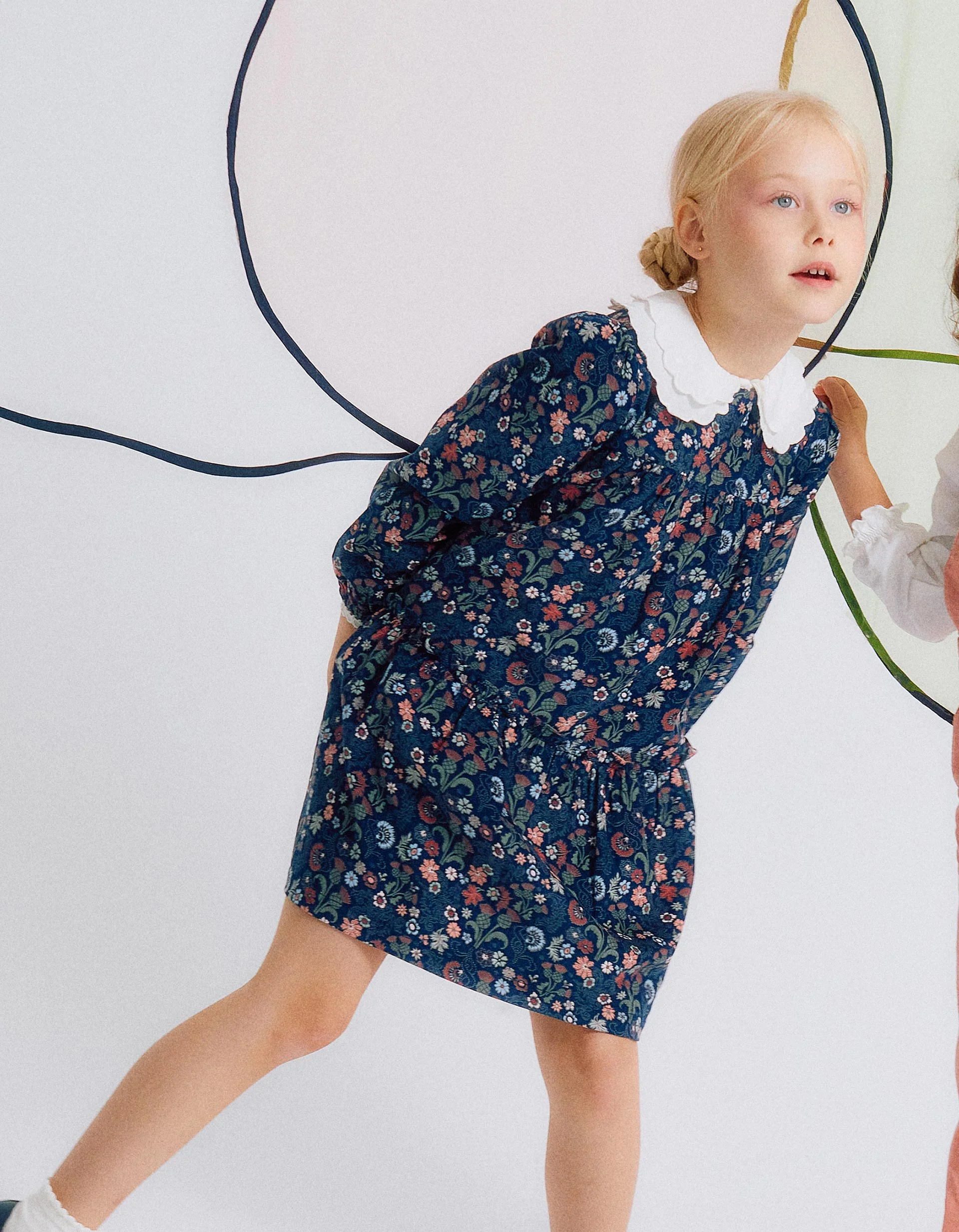 Floral Corduroy Cotton Dress for Girls 'B&S', Blue