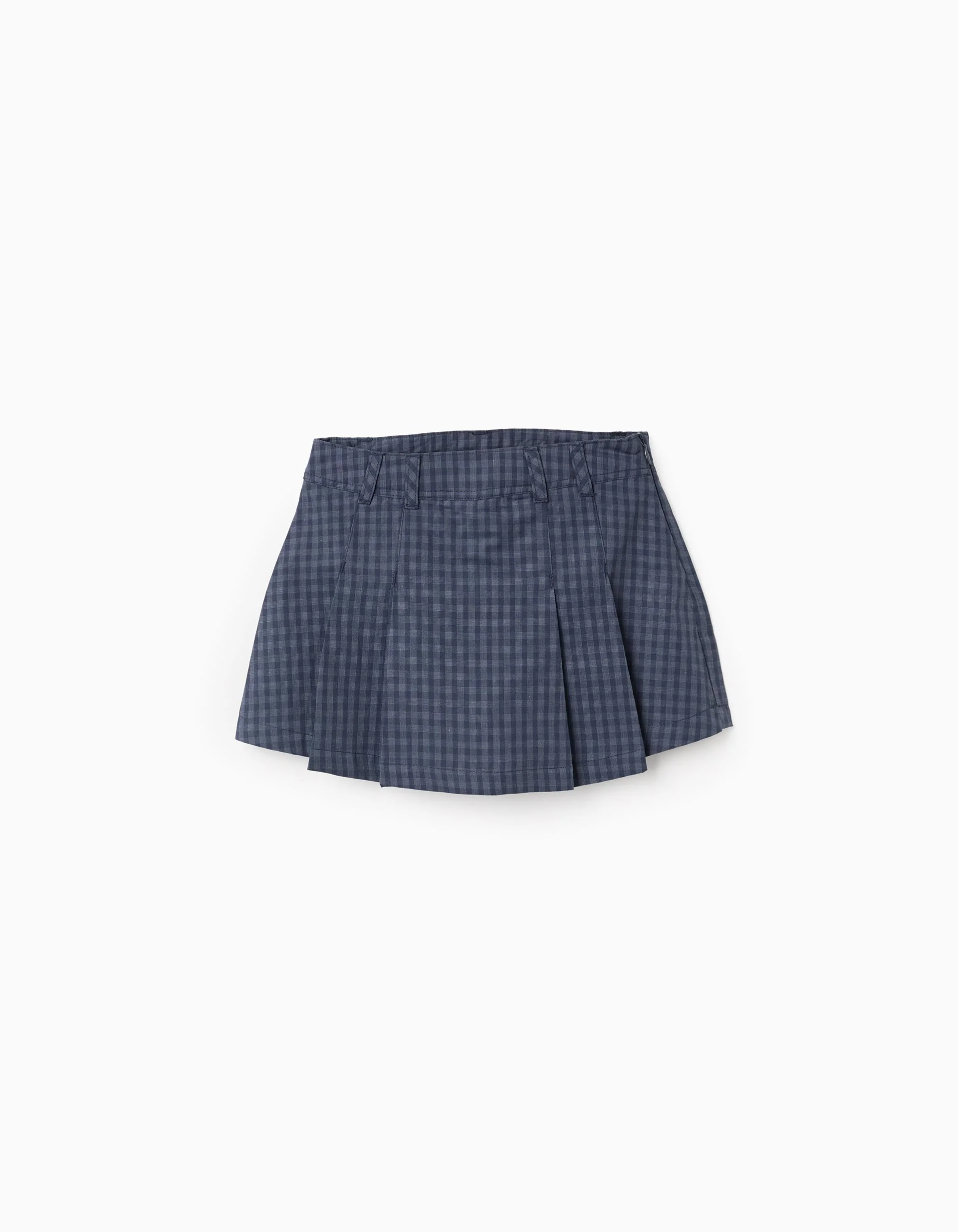 Vichy Pleated Skort for Girls, Dark Blue