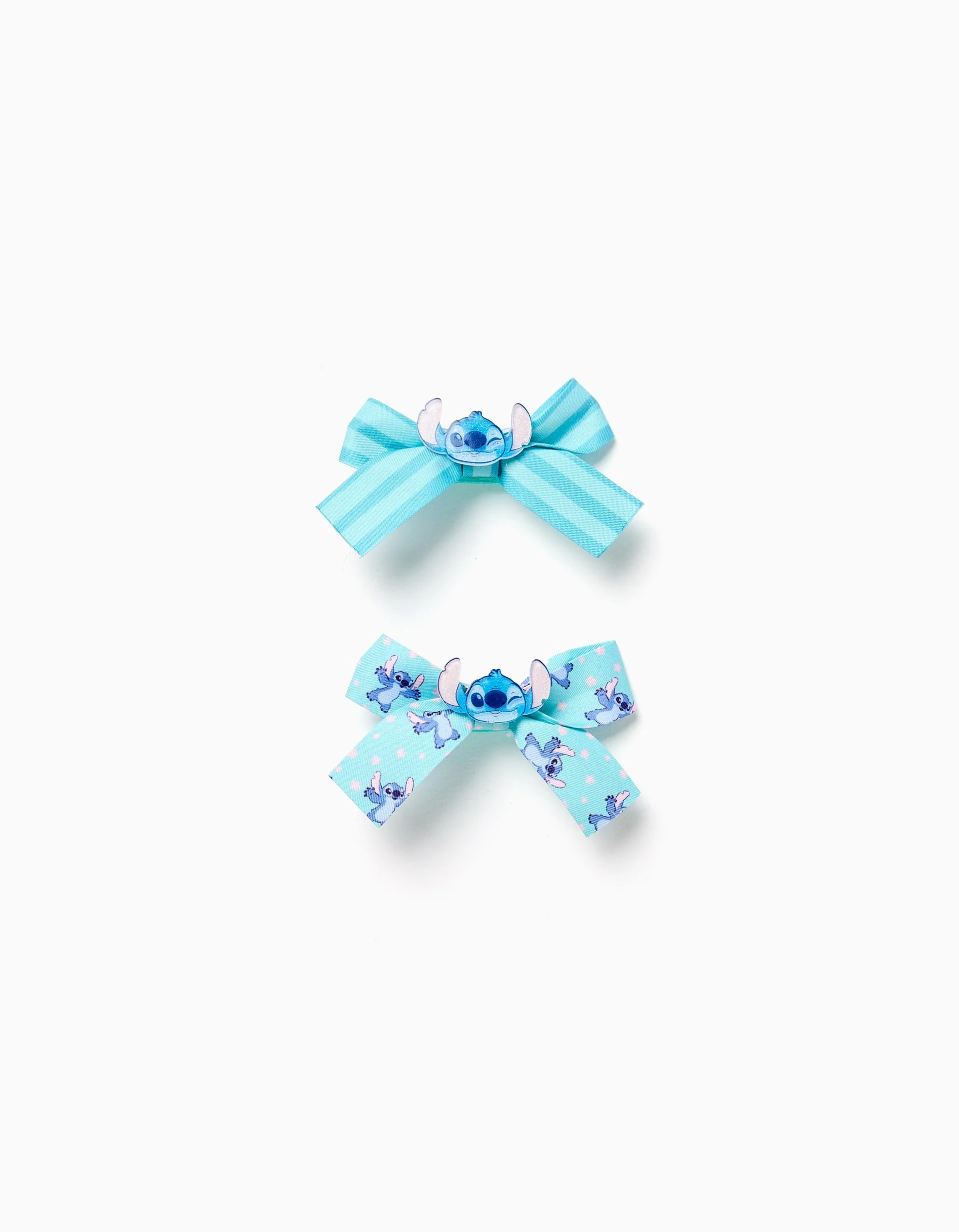 Pack of 2 Hair Clips with Bow 'Angel & Stitch' for Girls, Blue