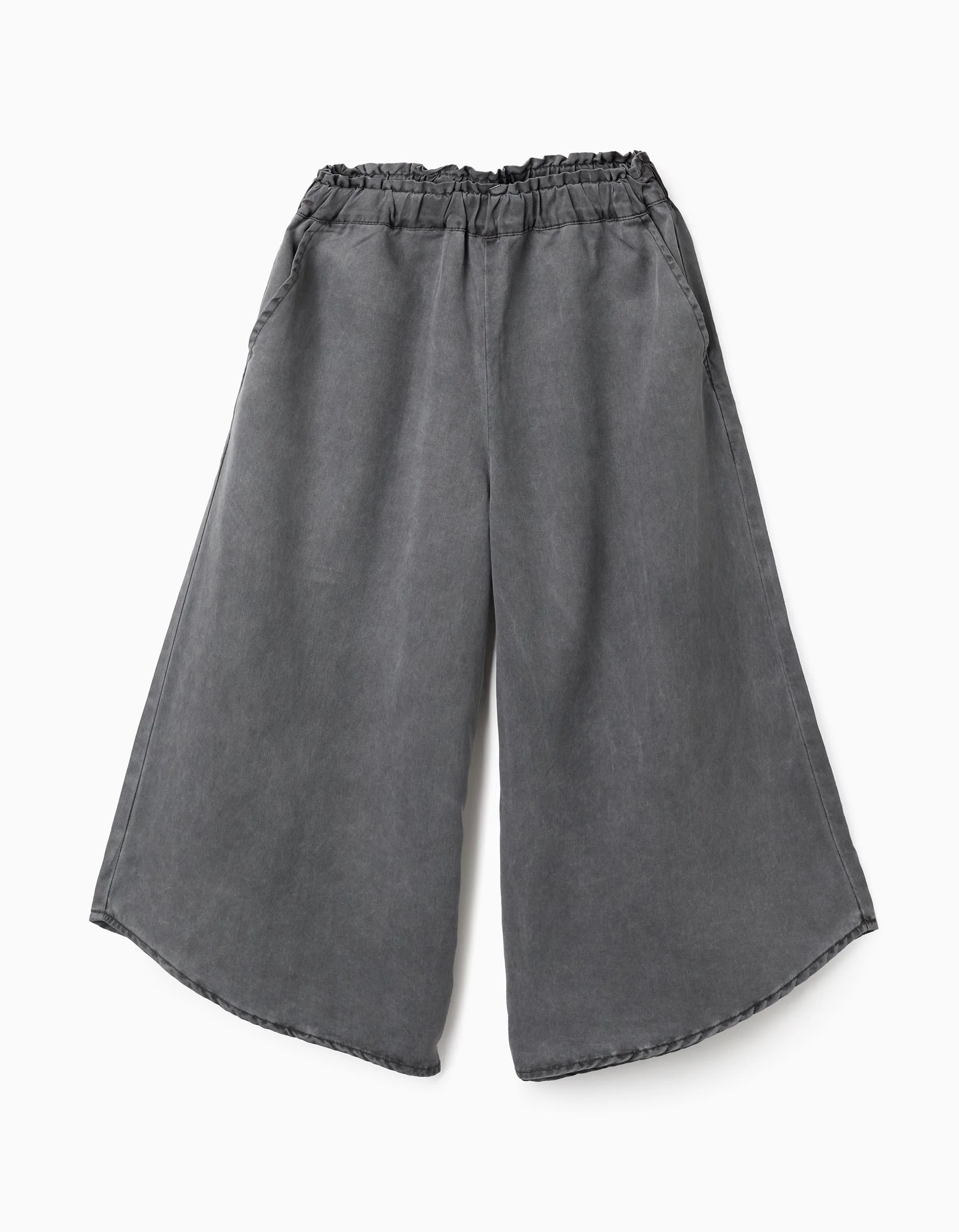 Wide Leg Trousers with Diagonal Hems for Girls, Dark Grey