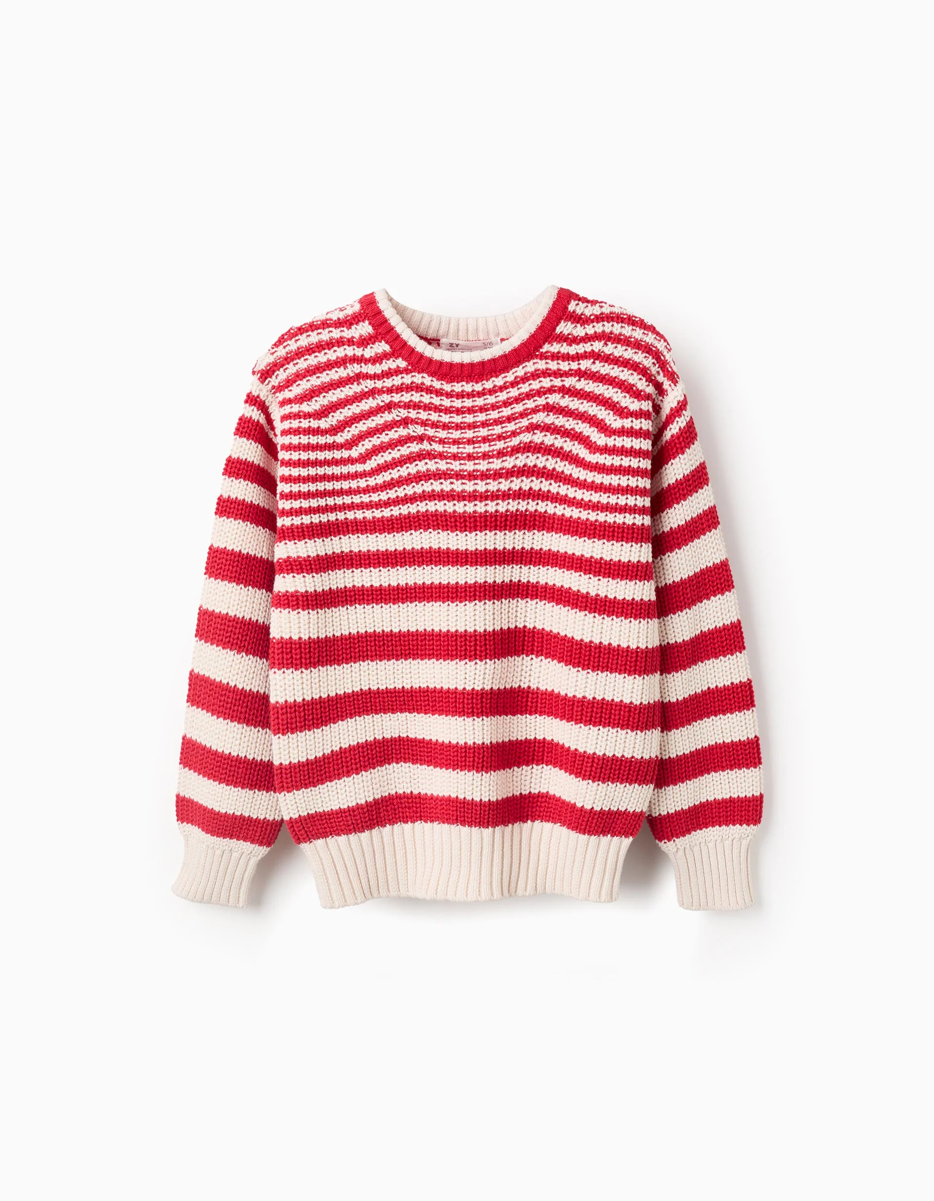Cotton Striped Jumper for Girls, Beige/Red