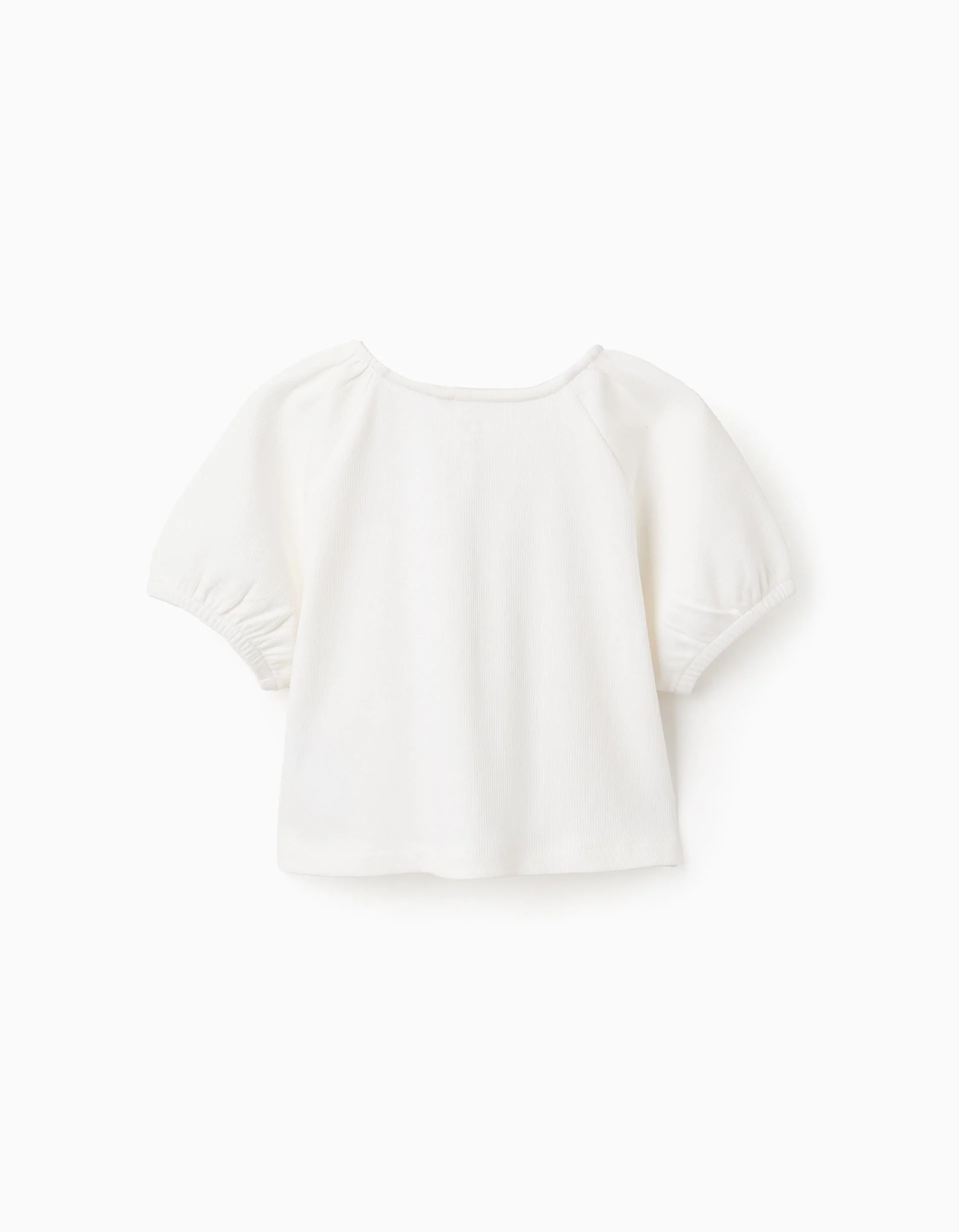 Ribbed Top with Buttons and Knot for Girls, White