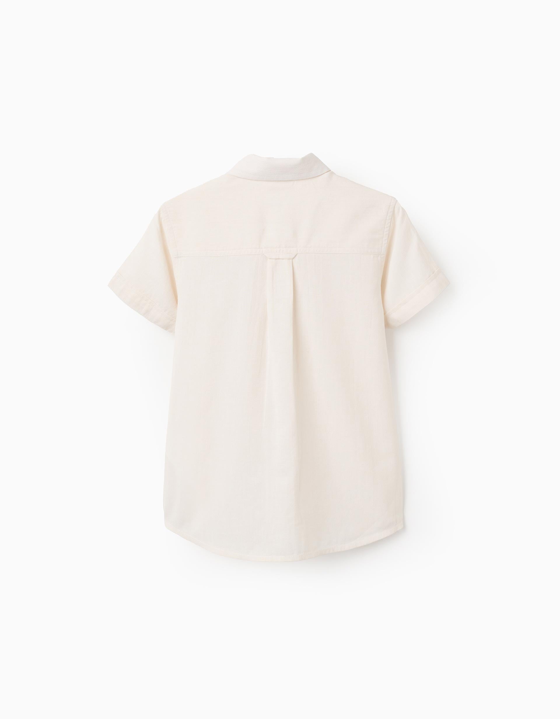 Short Sleeve Plain Cotton Shirt for Boys, Beige