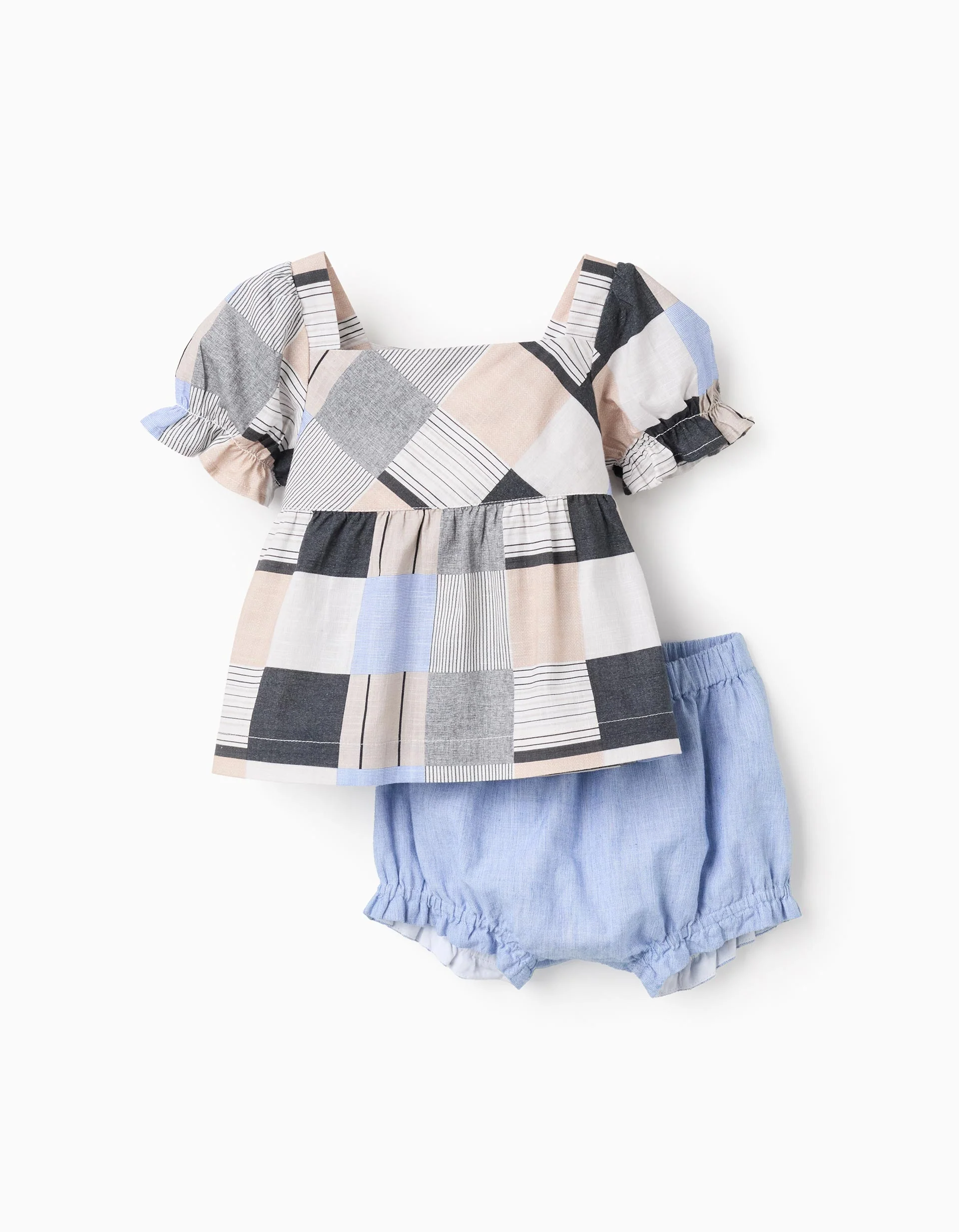 Blouse with Motif + Shorts for Baby Girls 'B&S', Beige/Grey/Blue
