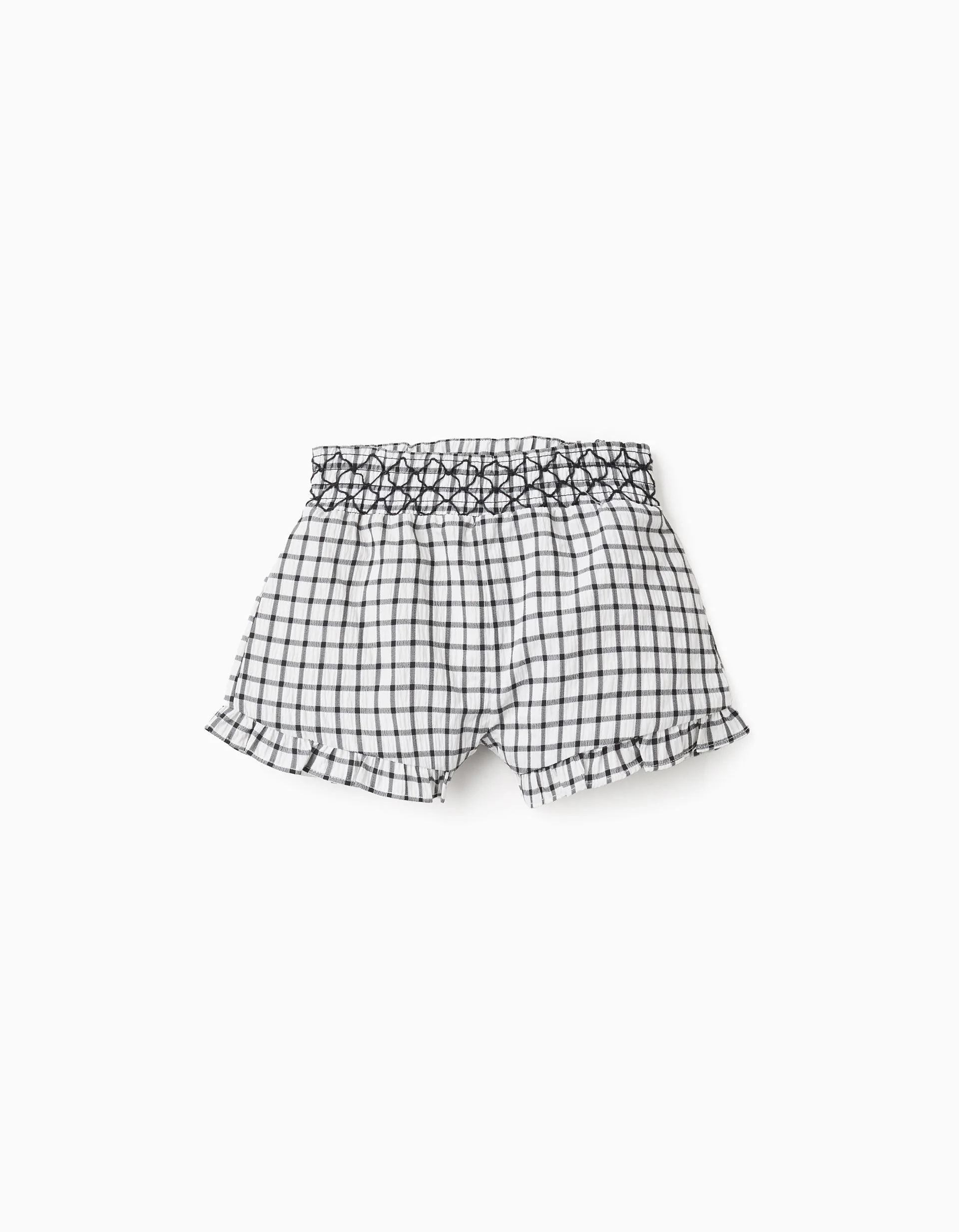 Vichy Pattern Shorts for Baby Girls, White/Grey
