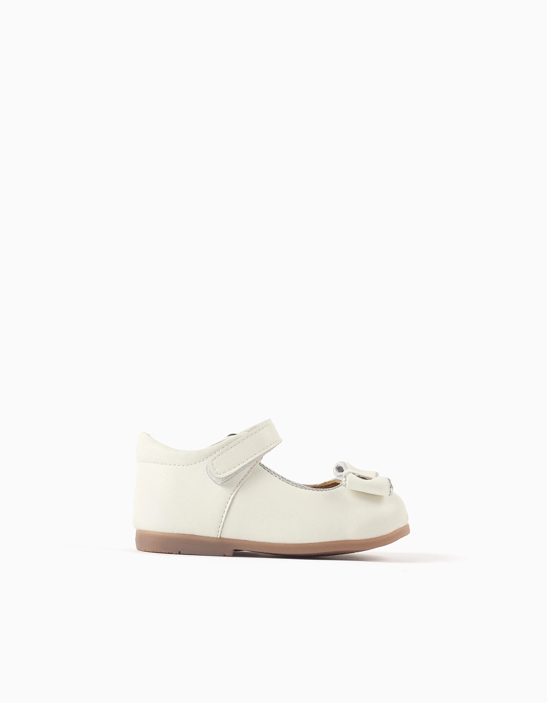 Leather ballerinas with decorative bow for baby girls, white