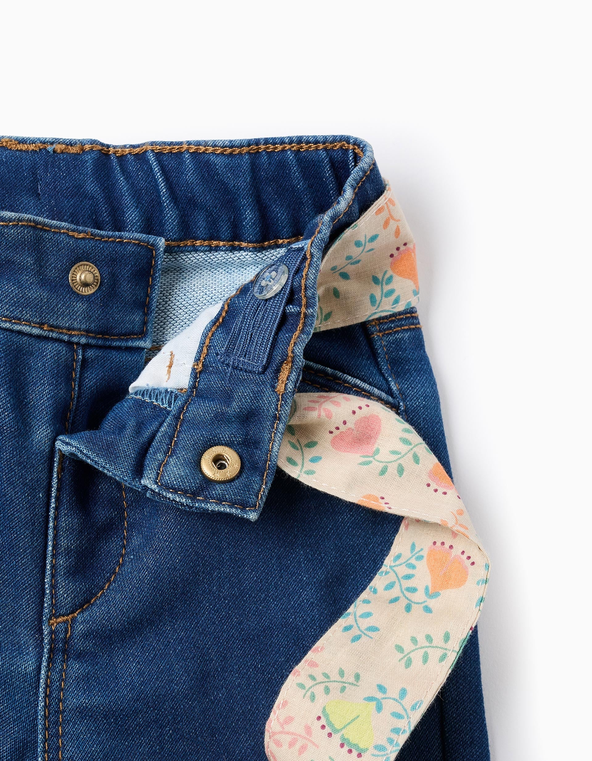 Floral Belted Jeans for Baby Girls, Blue