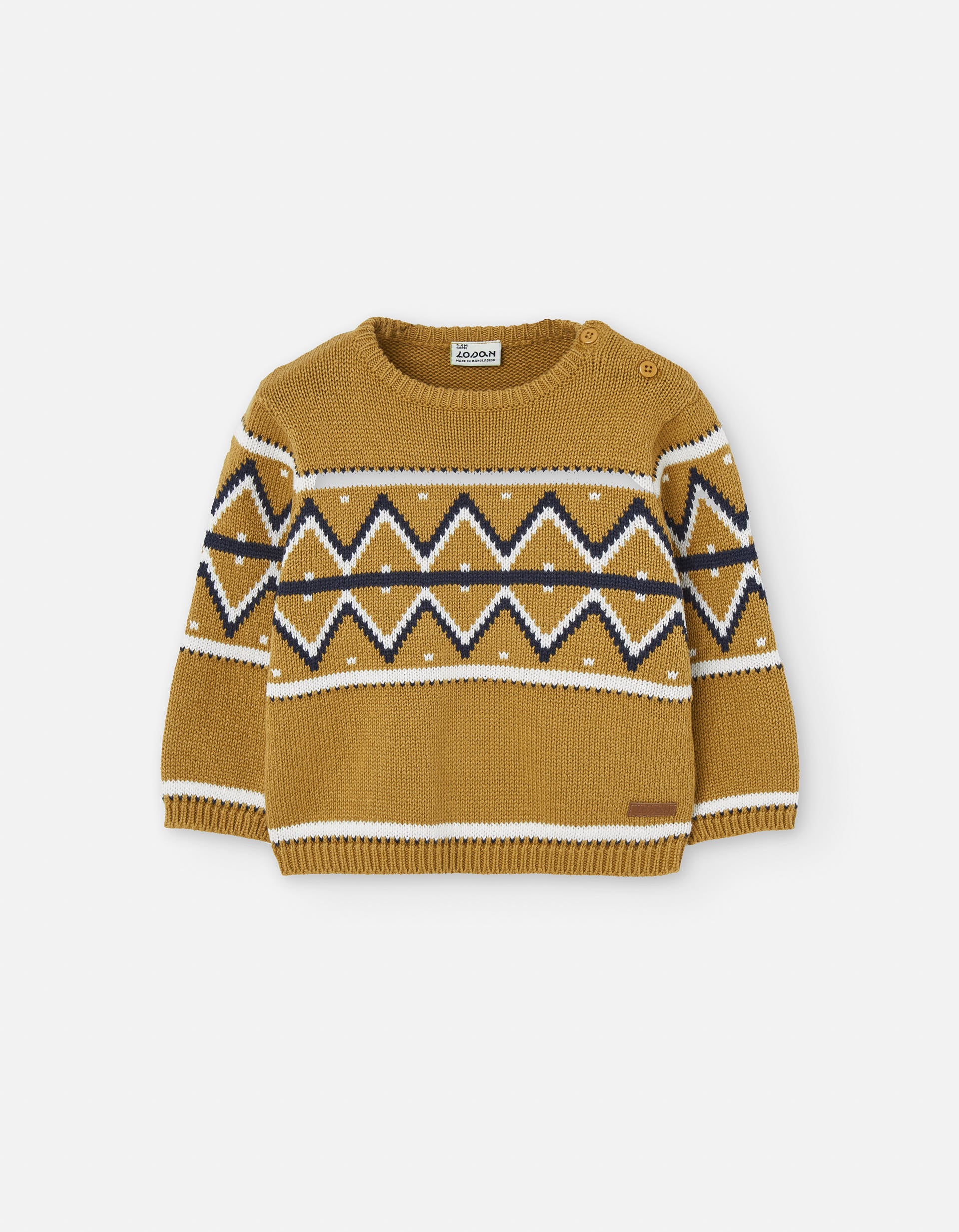 Knitted jumper with jacquard for baby boys, light brown/blue/white