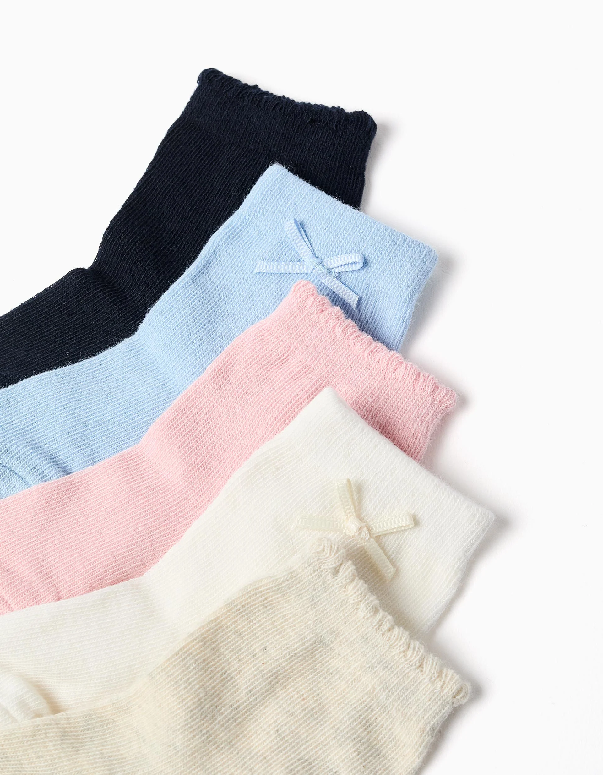 Pack of 5 pairs of plain socks for baby girls, pink/white/beige/blue
