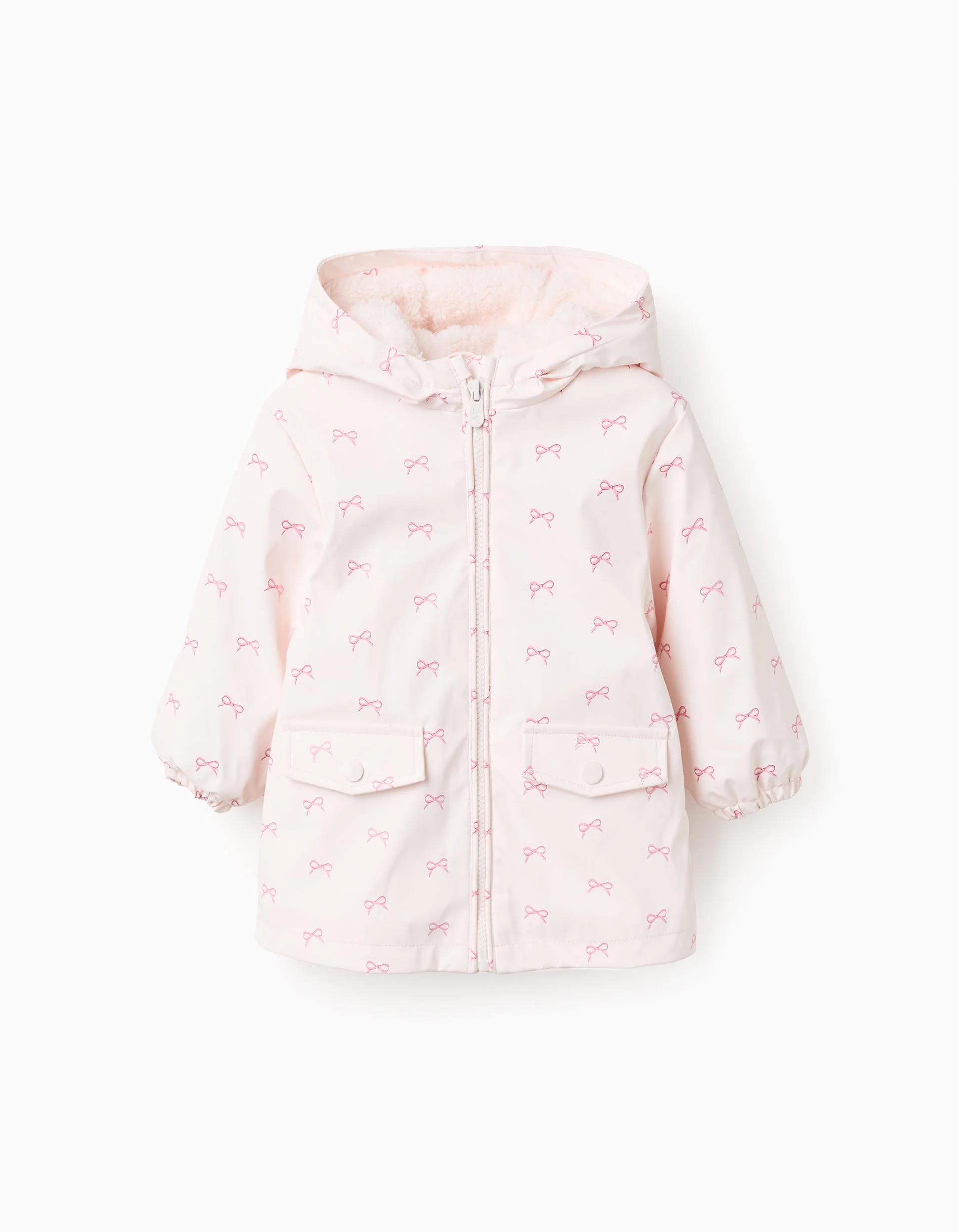 Rubber Parka with Hood and Fur for Baby Girls 'Bow', Pink