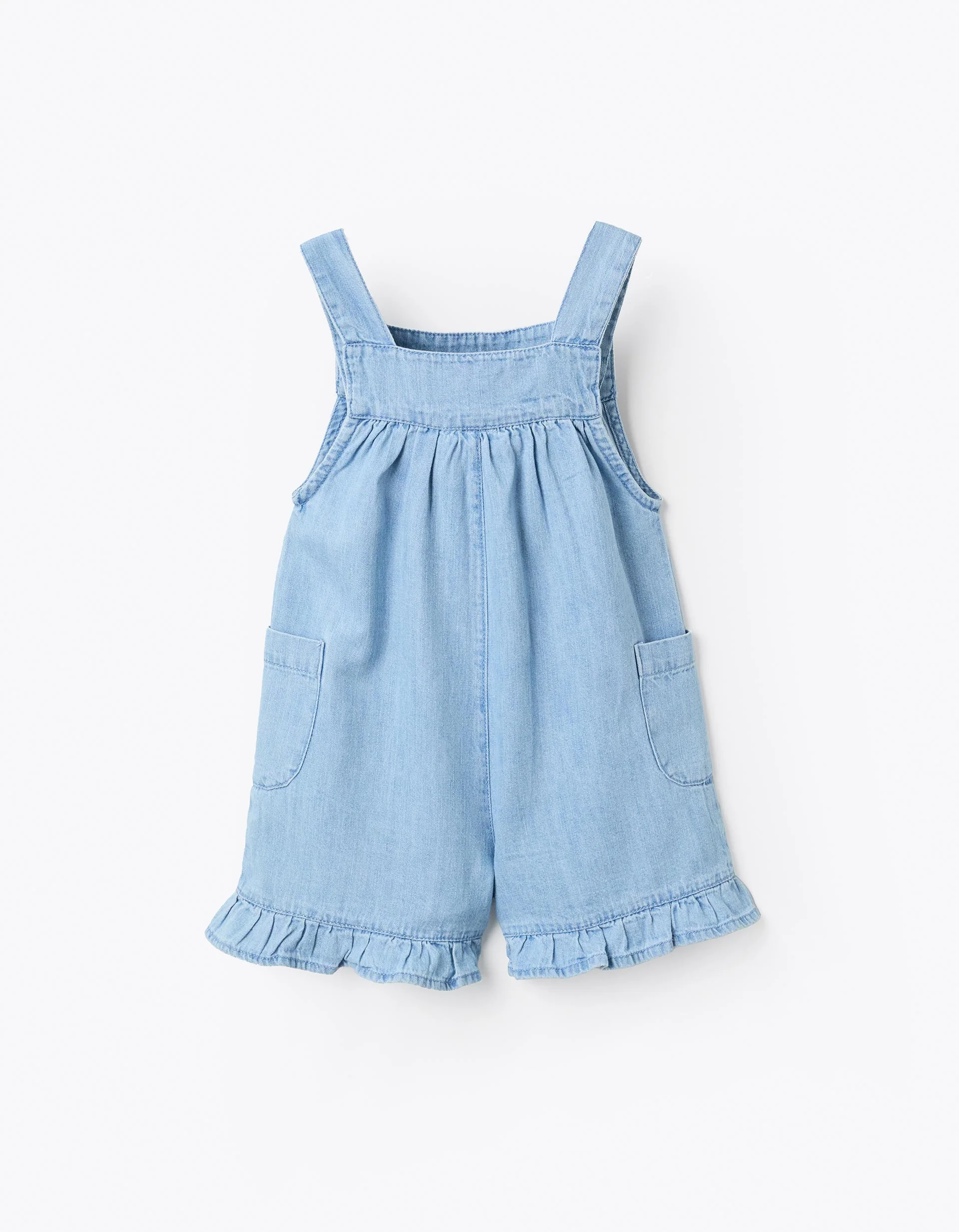 Denim Romper with Ruffles for Newborn Girls, Blue
