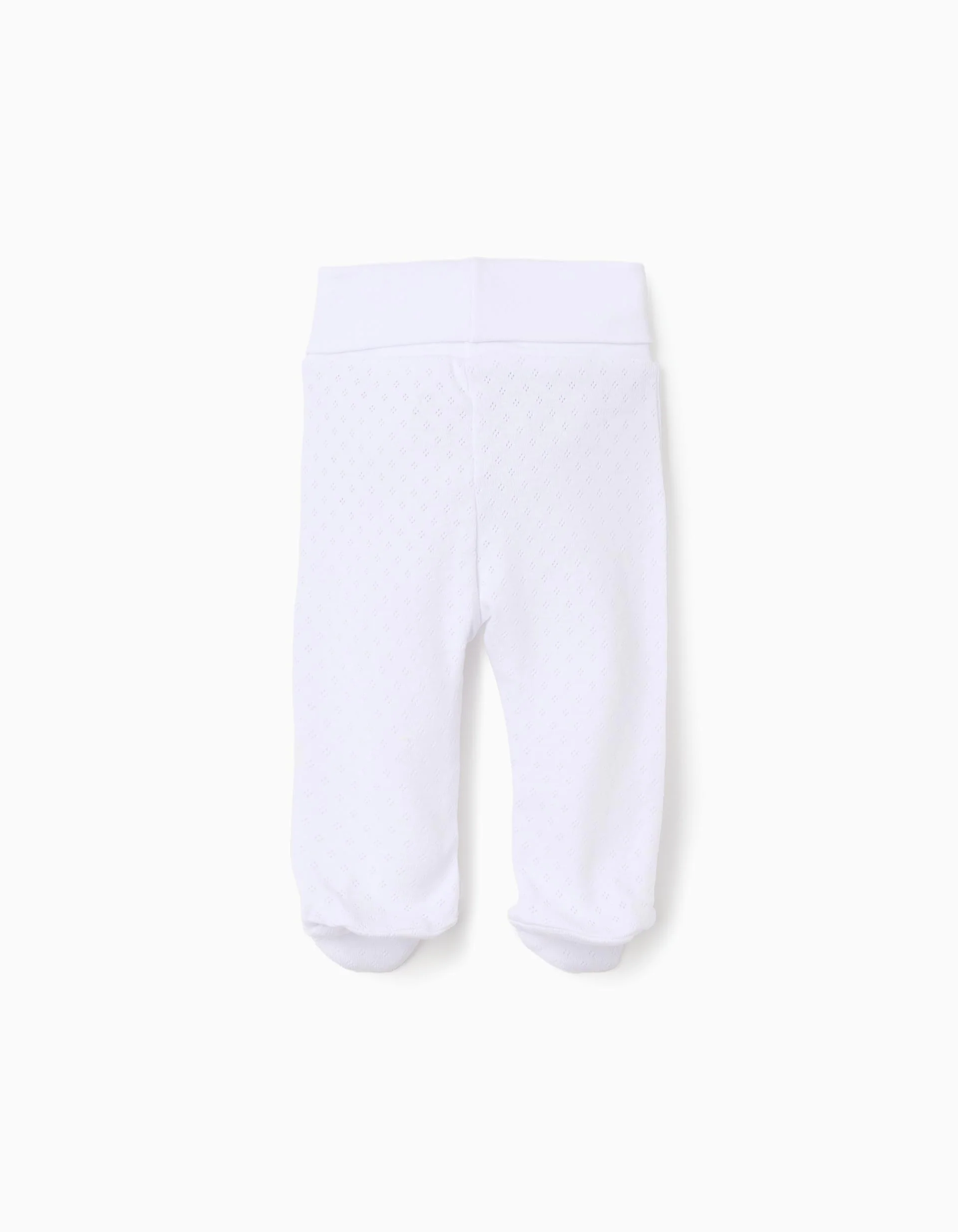 4 footed trousers in pointelle for newborns and babies, white