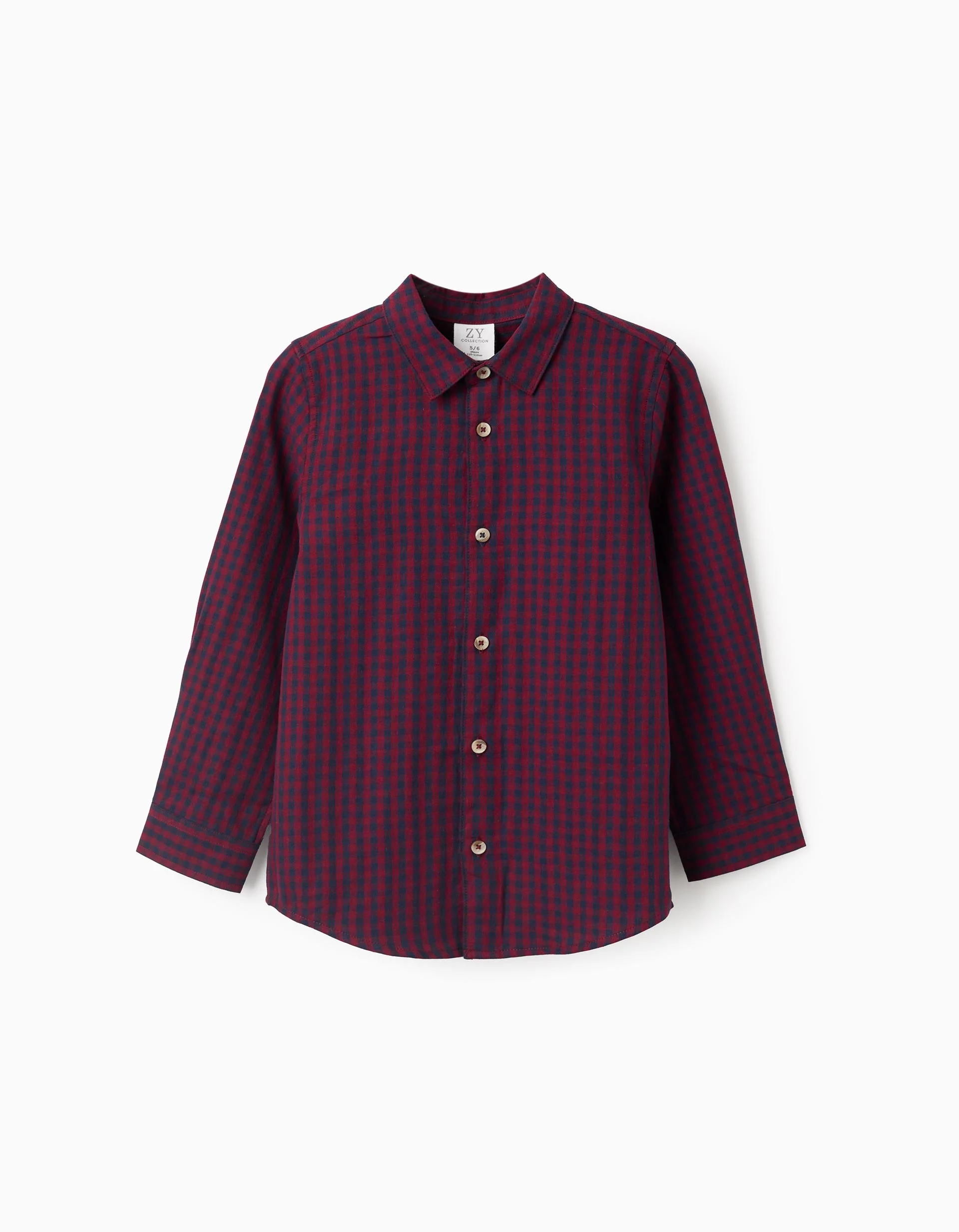 Cotton Shirt with Vichy Pattern for Boys, Red/Blue
