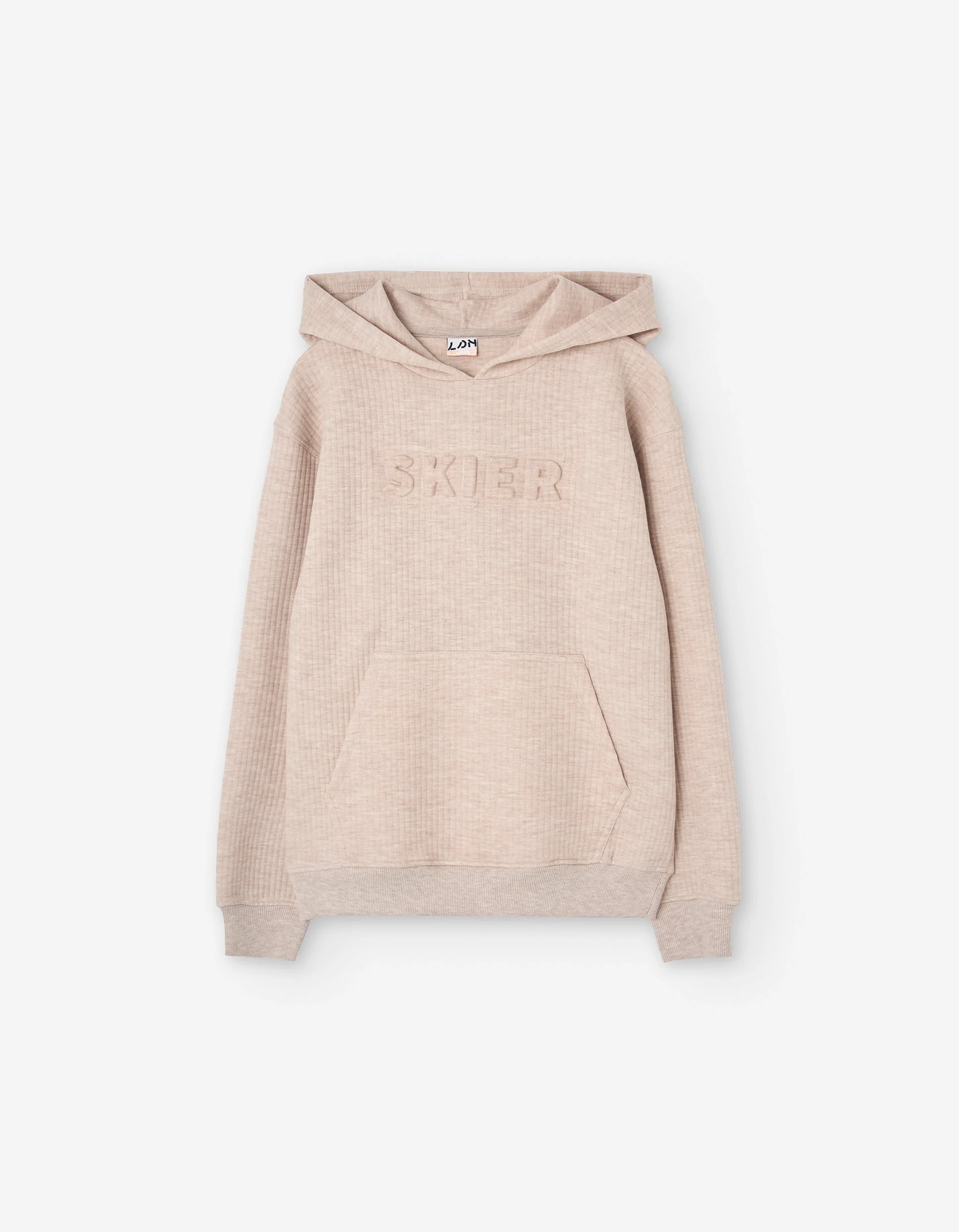 Quilted hooded sweatshirt with Skier embroidery for boys, beige