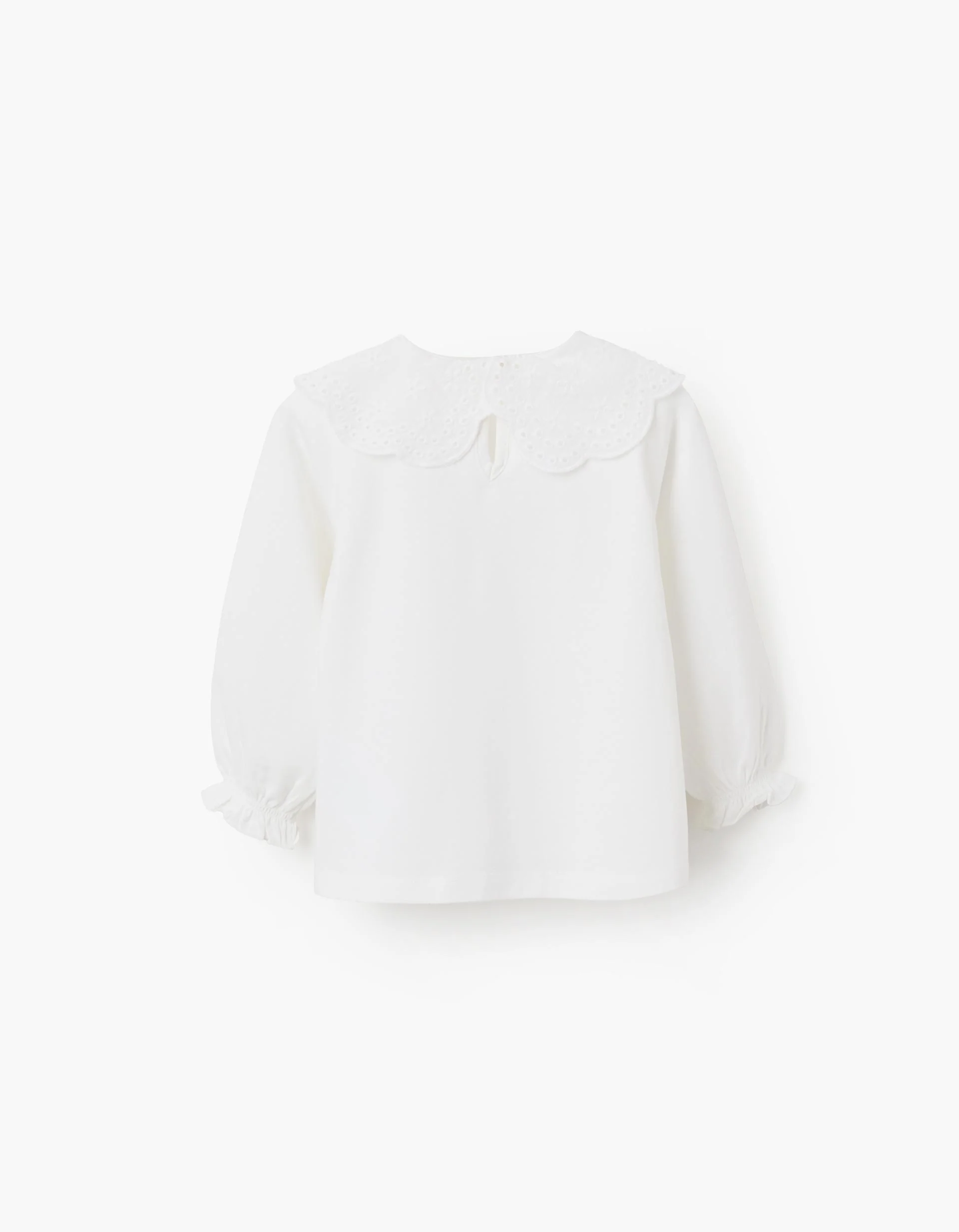 T-shirt with Broderie Anglaise Collar for Baby Girls, White