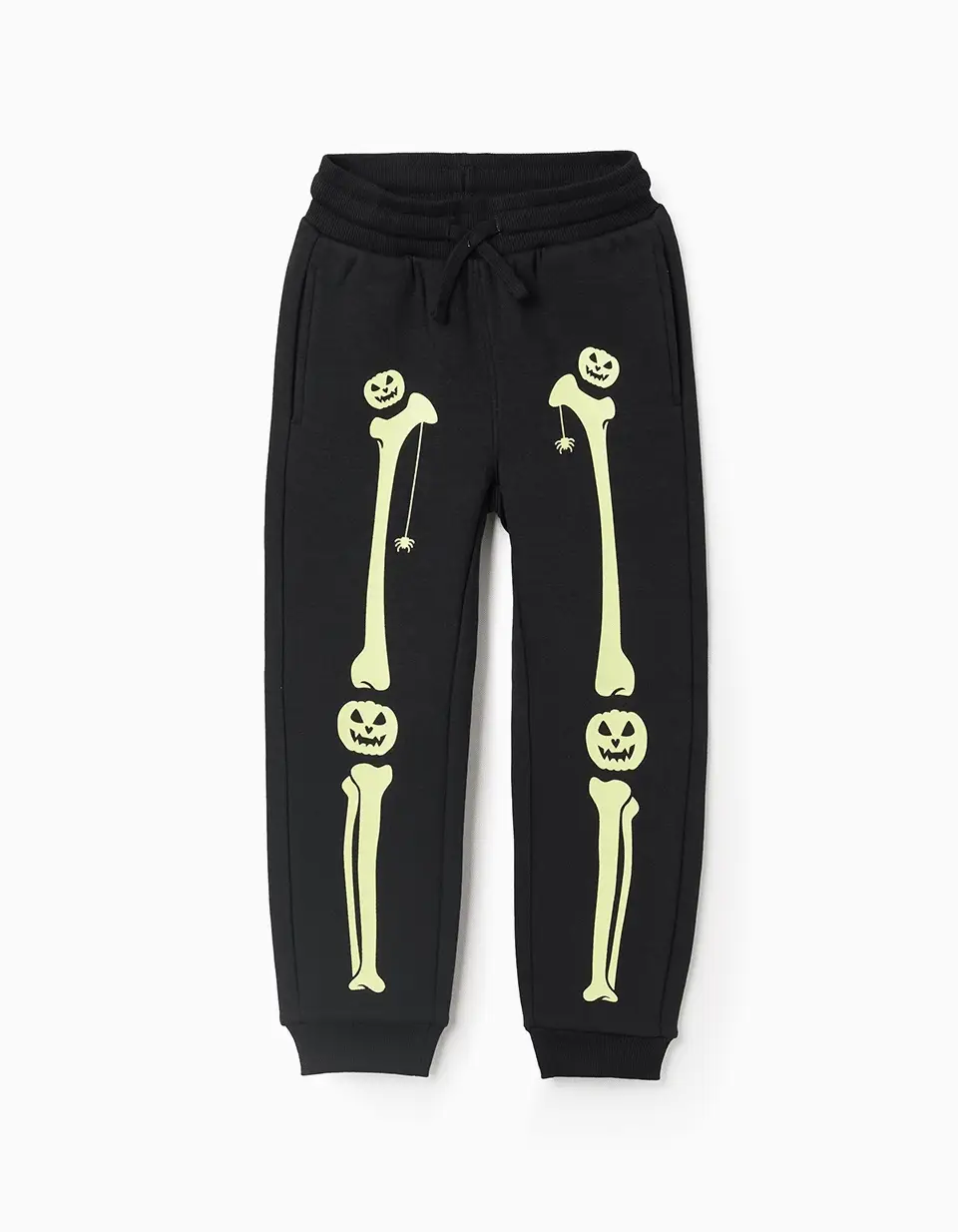 Brushed joggers with glow-in-the-dark print for boys, black
