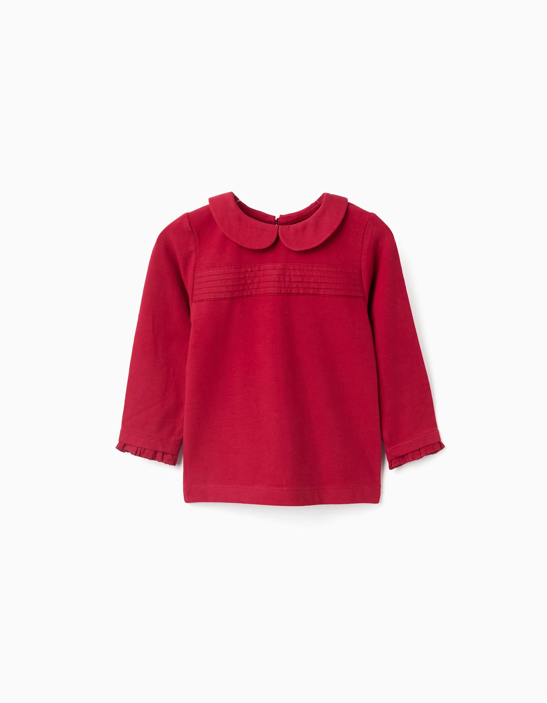 Long sleeve T-shirt with pleats and ruffles for baby girls, red