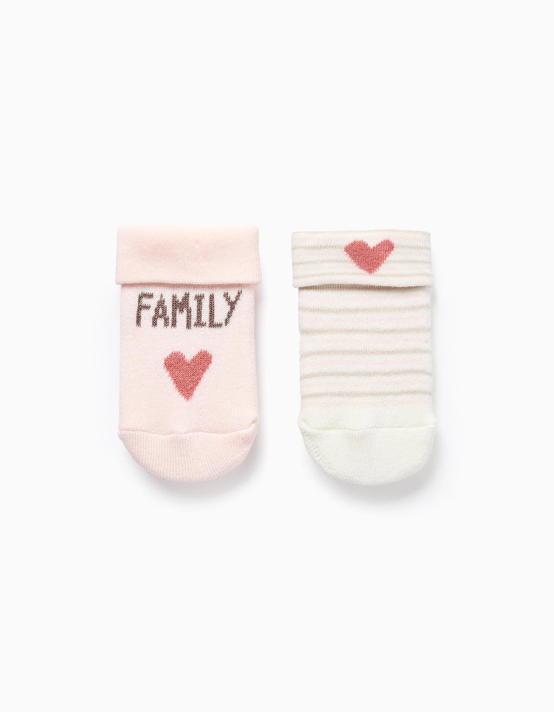 Pack of 2 Pairs of Thick Socks for Newborn and Babies 'Family', Pink