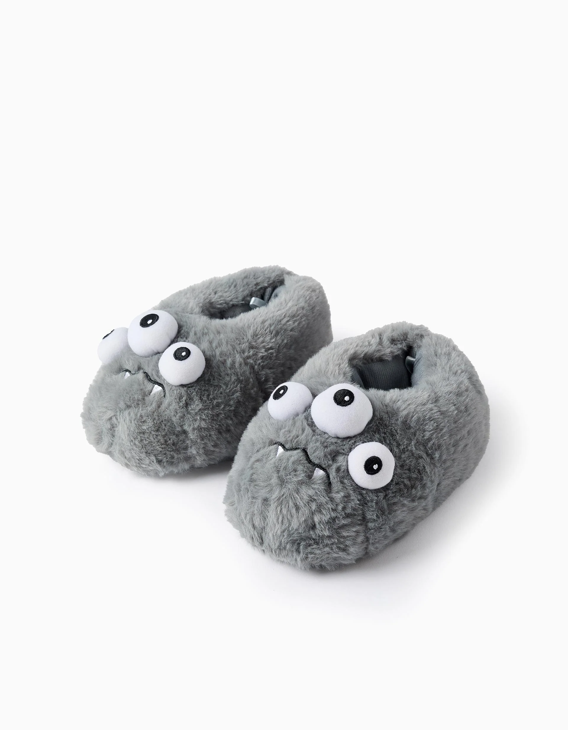Plush Slippers for Boys 'Monster', Grey
