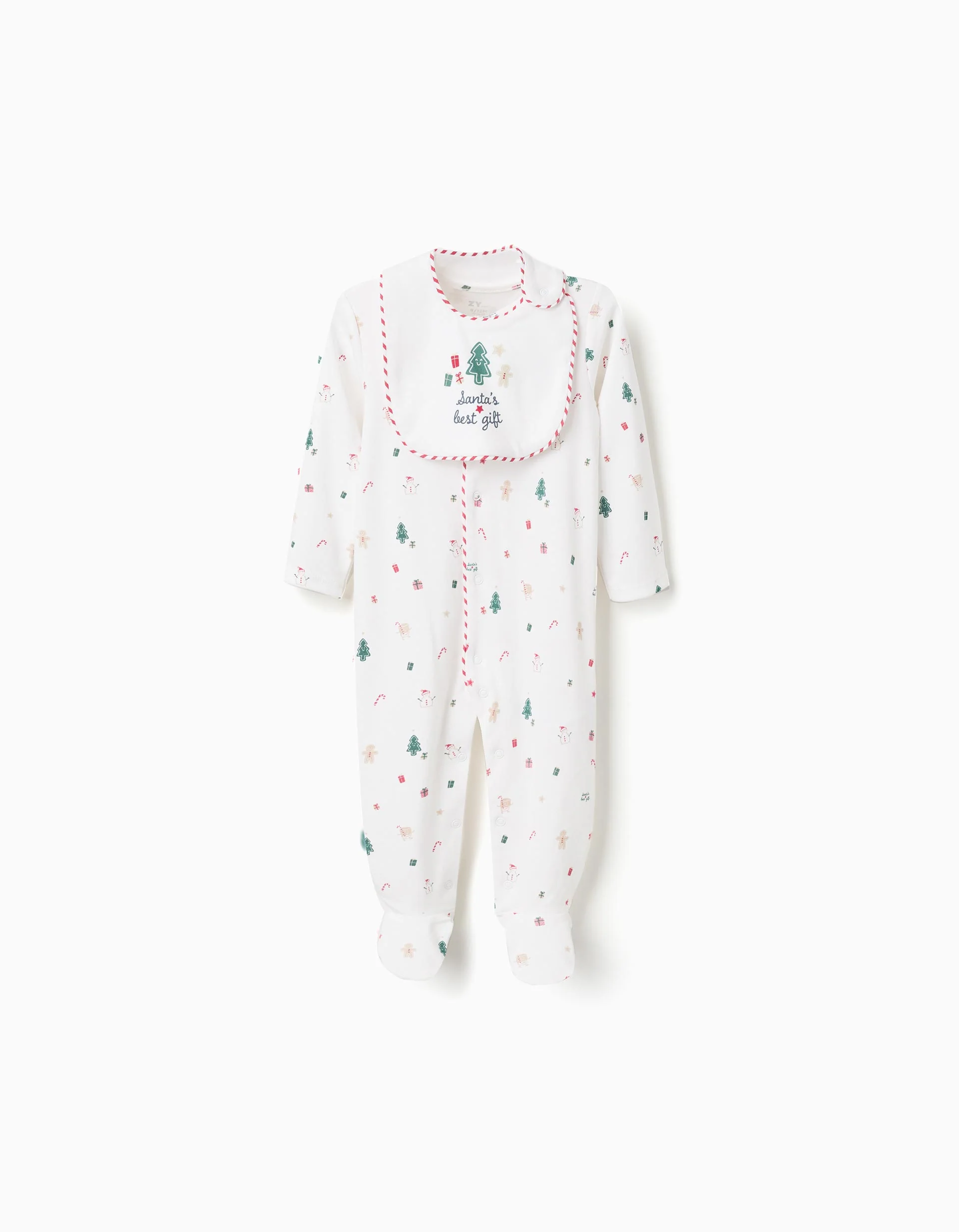 Babygrow and bib cotton set with motif for newborns and babies, white