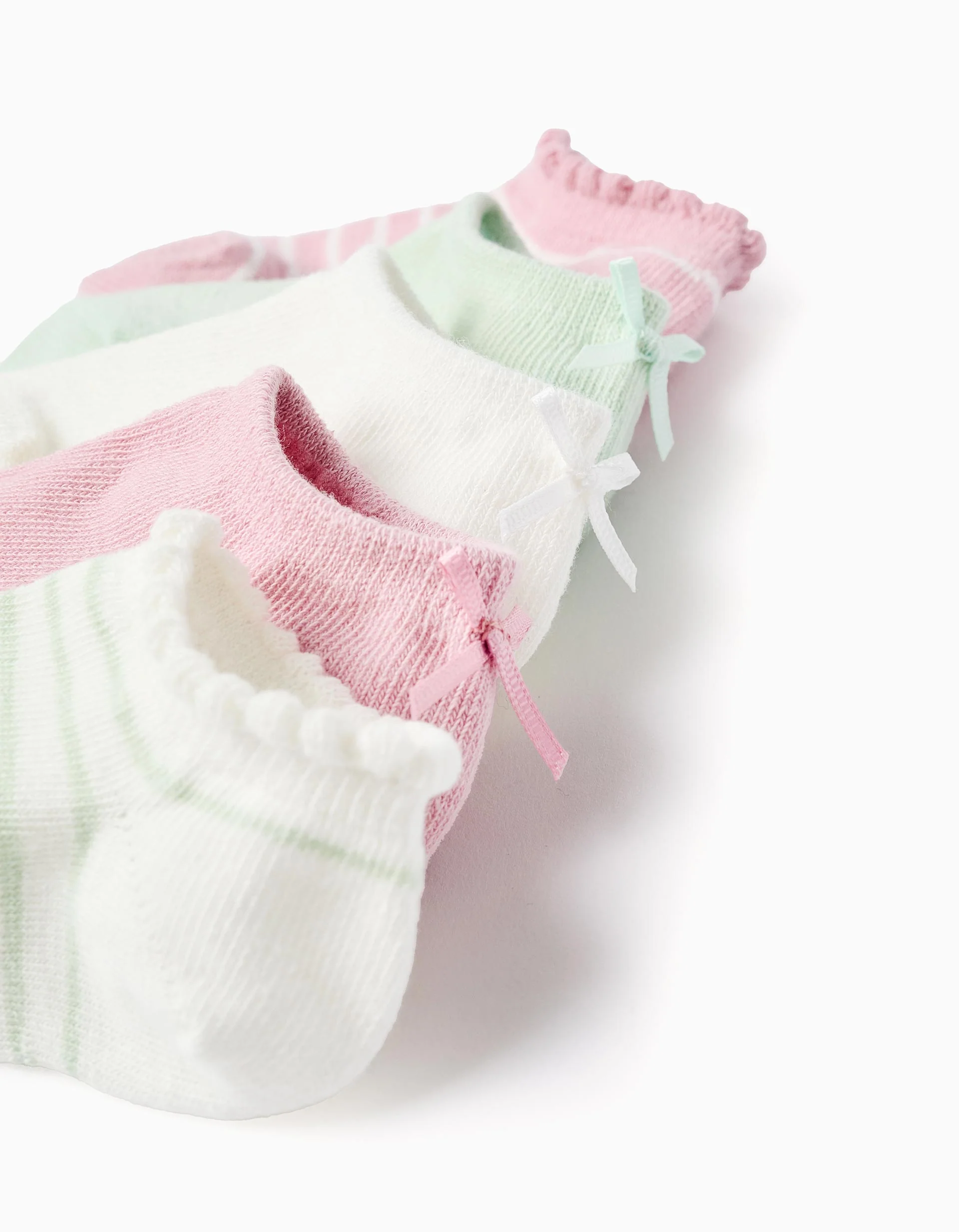 Pack of 5 Pairs of Ankle Socks with Bow/Stripes for Baby Girls, Multicolour