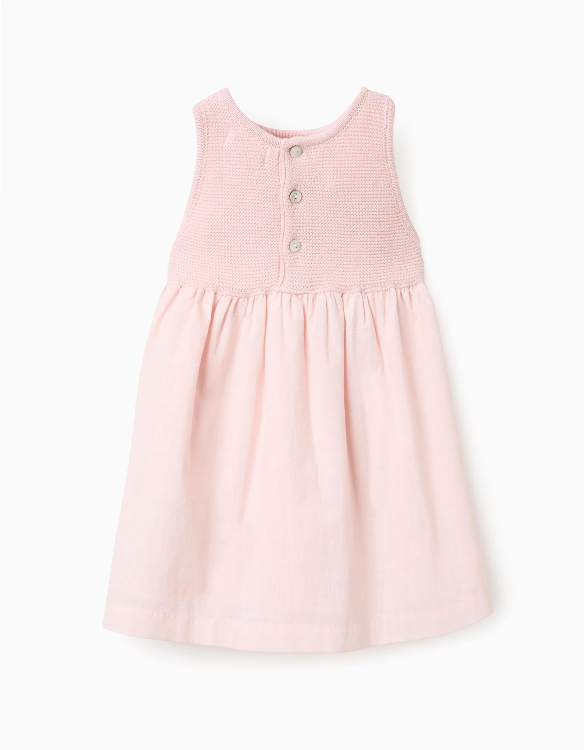 Dual-fabric Dress with Crochet Flowers for Baby Girls, Pink