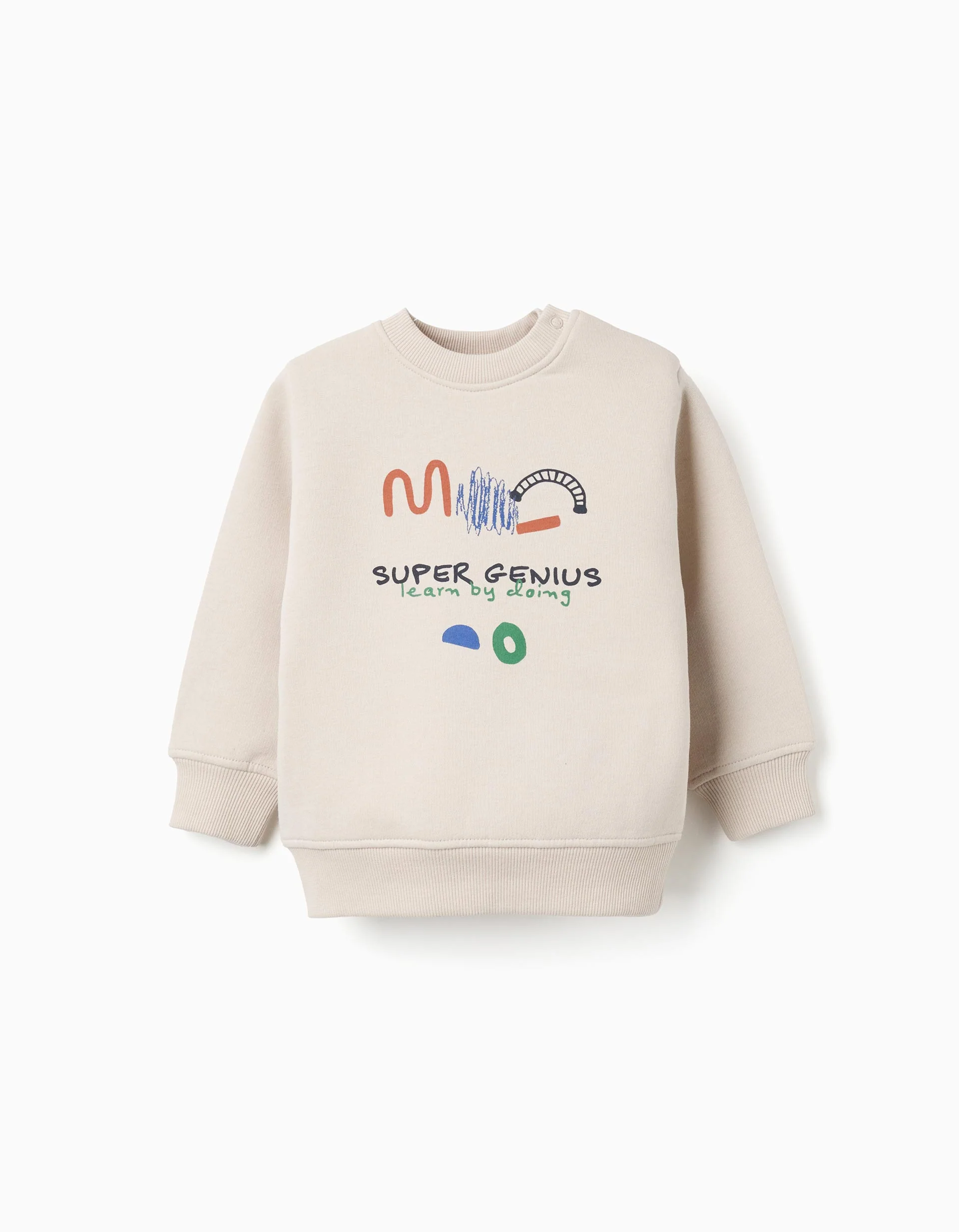 Brushed sweatshirt with 'Super Genius' print for baby boys, beige