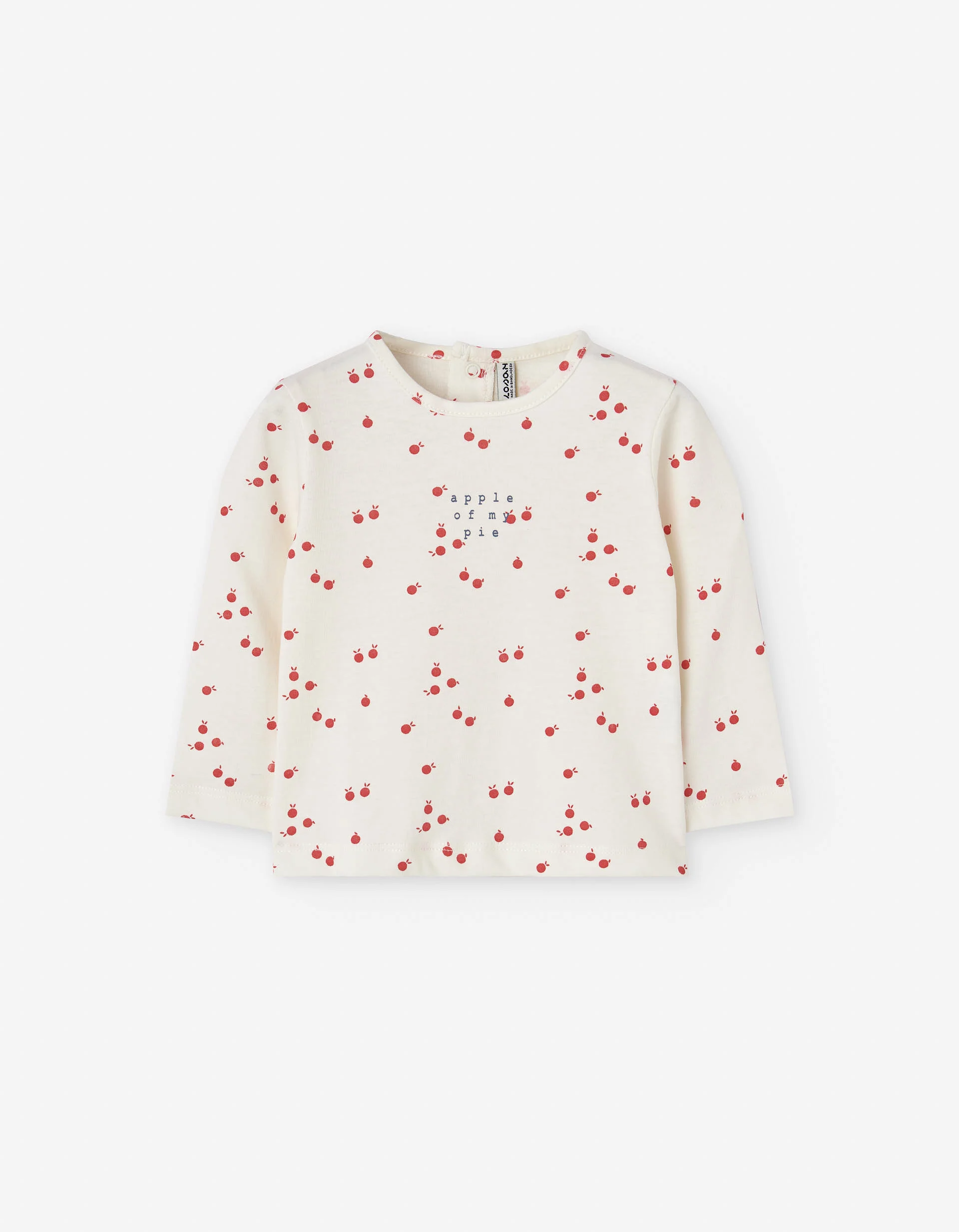 Long sleeve cotton T-shirt with apple motif for baby girls, beige