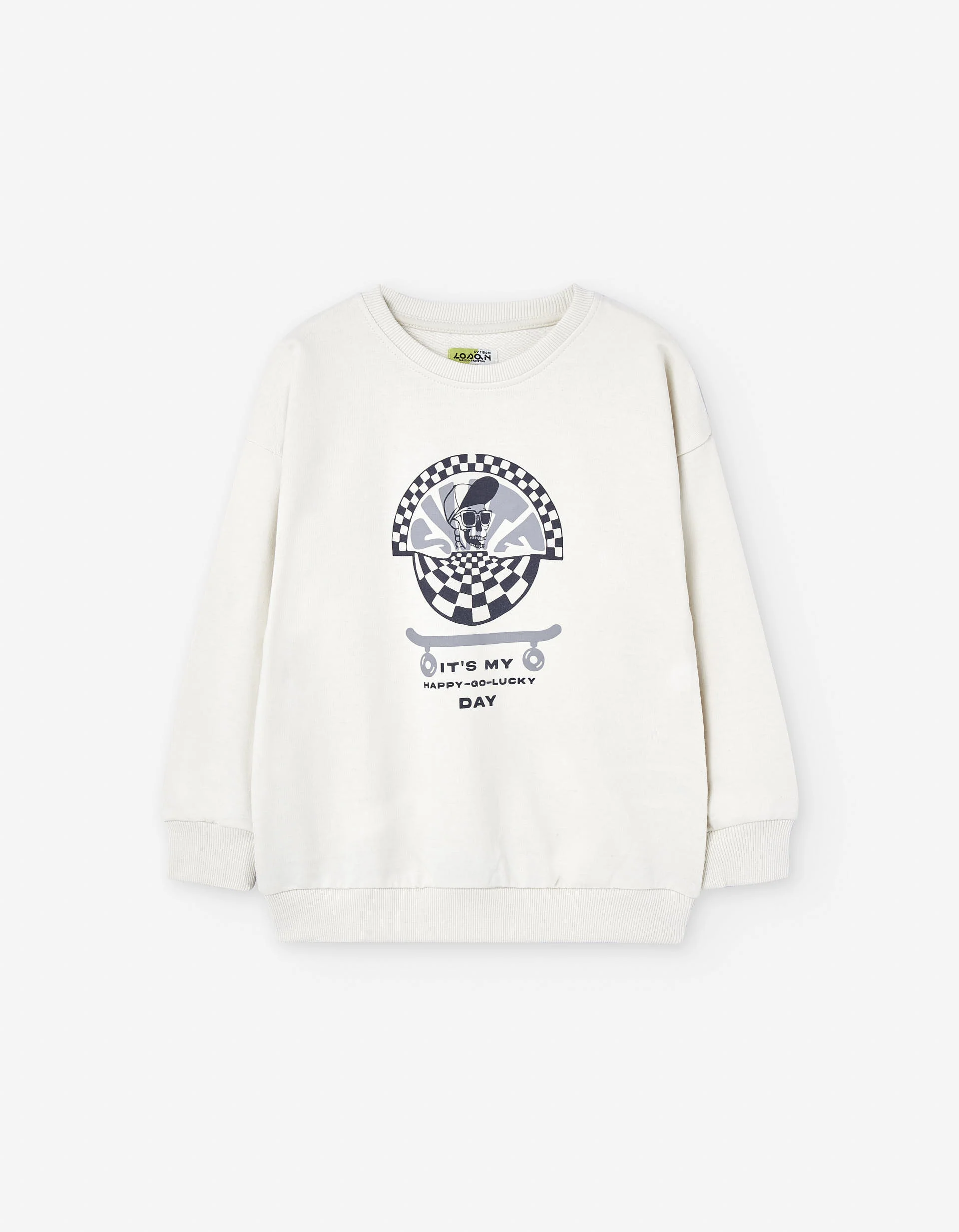 Sweatshirt with skull and skateboard print for boys, beige