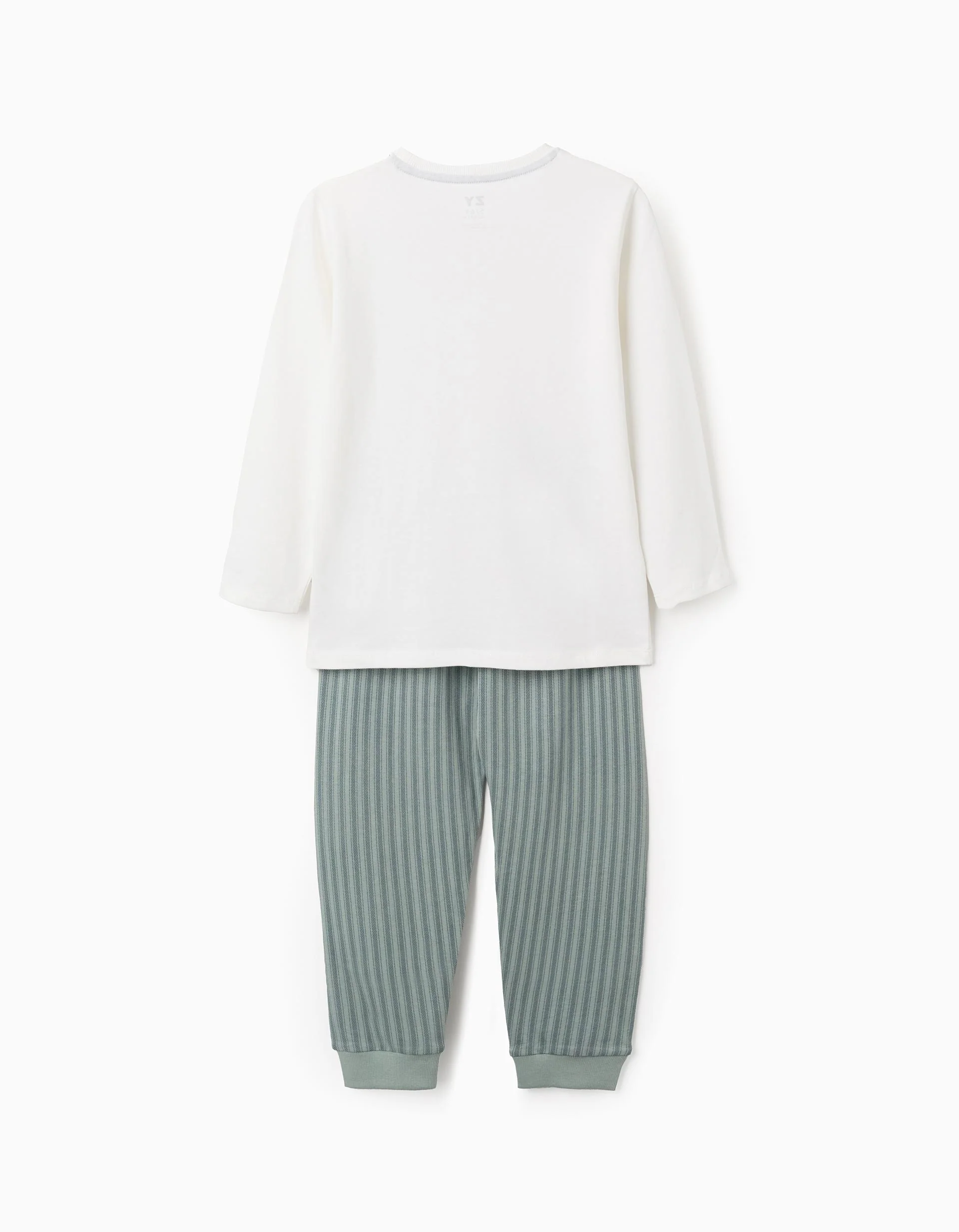 Cotton Jersey Pyjama with Stripes for Boys, Green/White