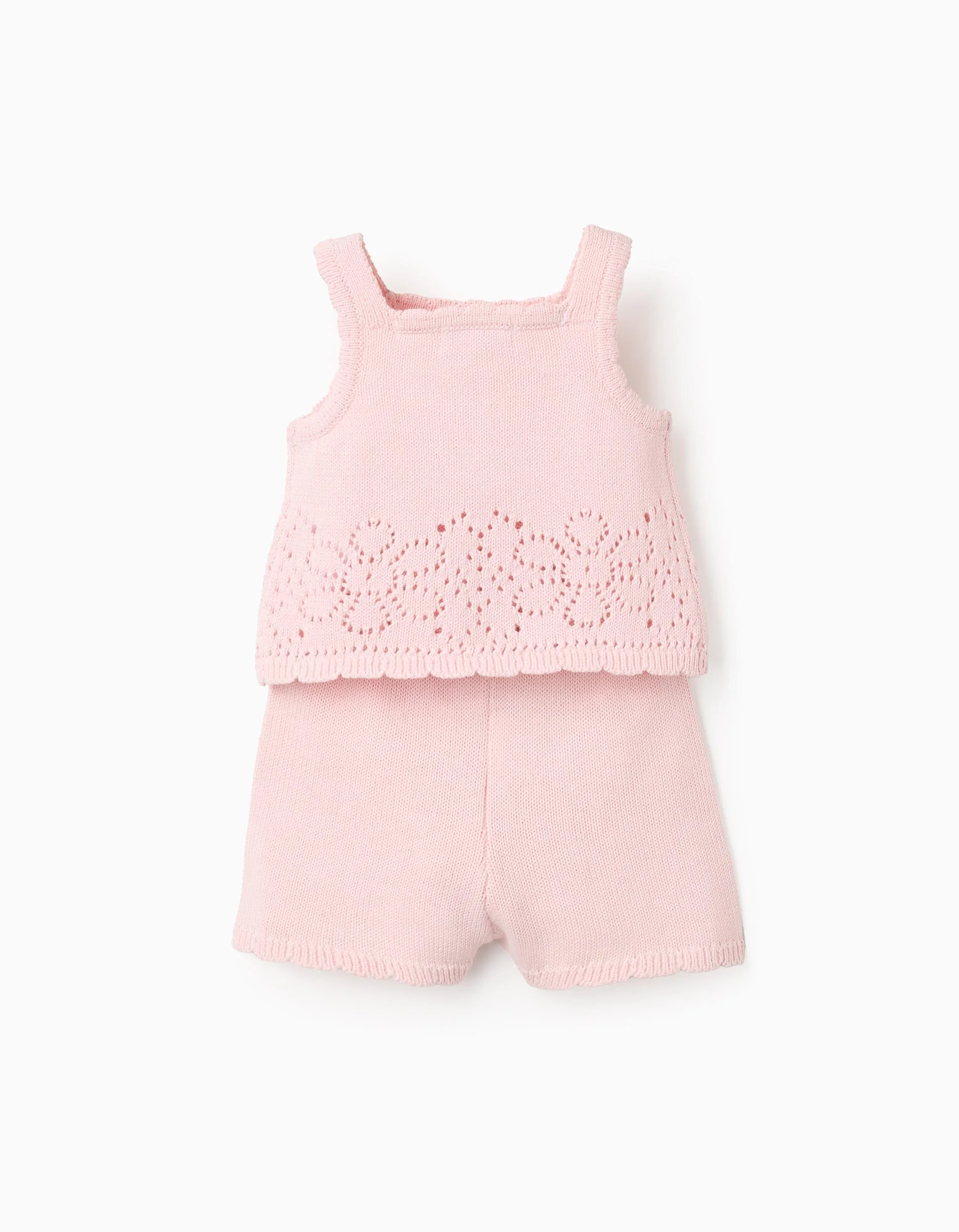 Knitted Set with Crochet Flowers for Baby Girls, Pink