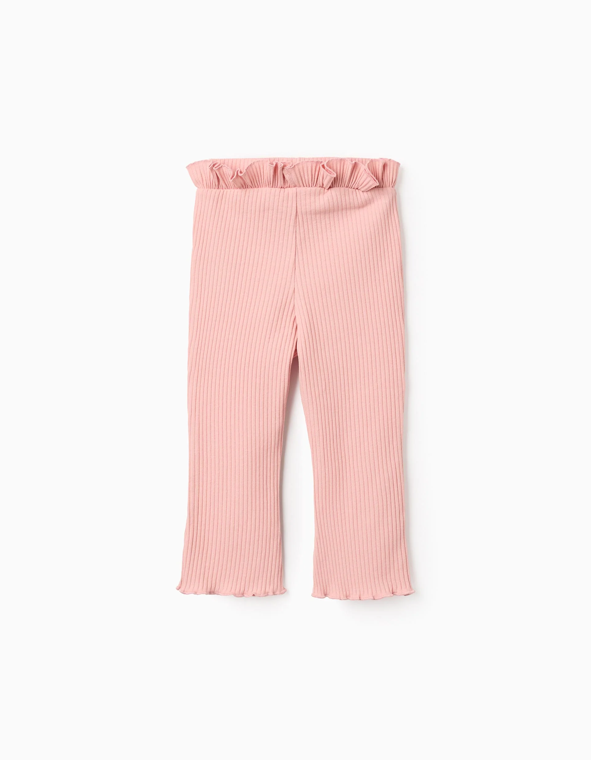 Flared Ruffled Ribbed Trousers for Baby Girls, Pink