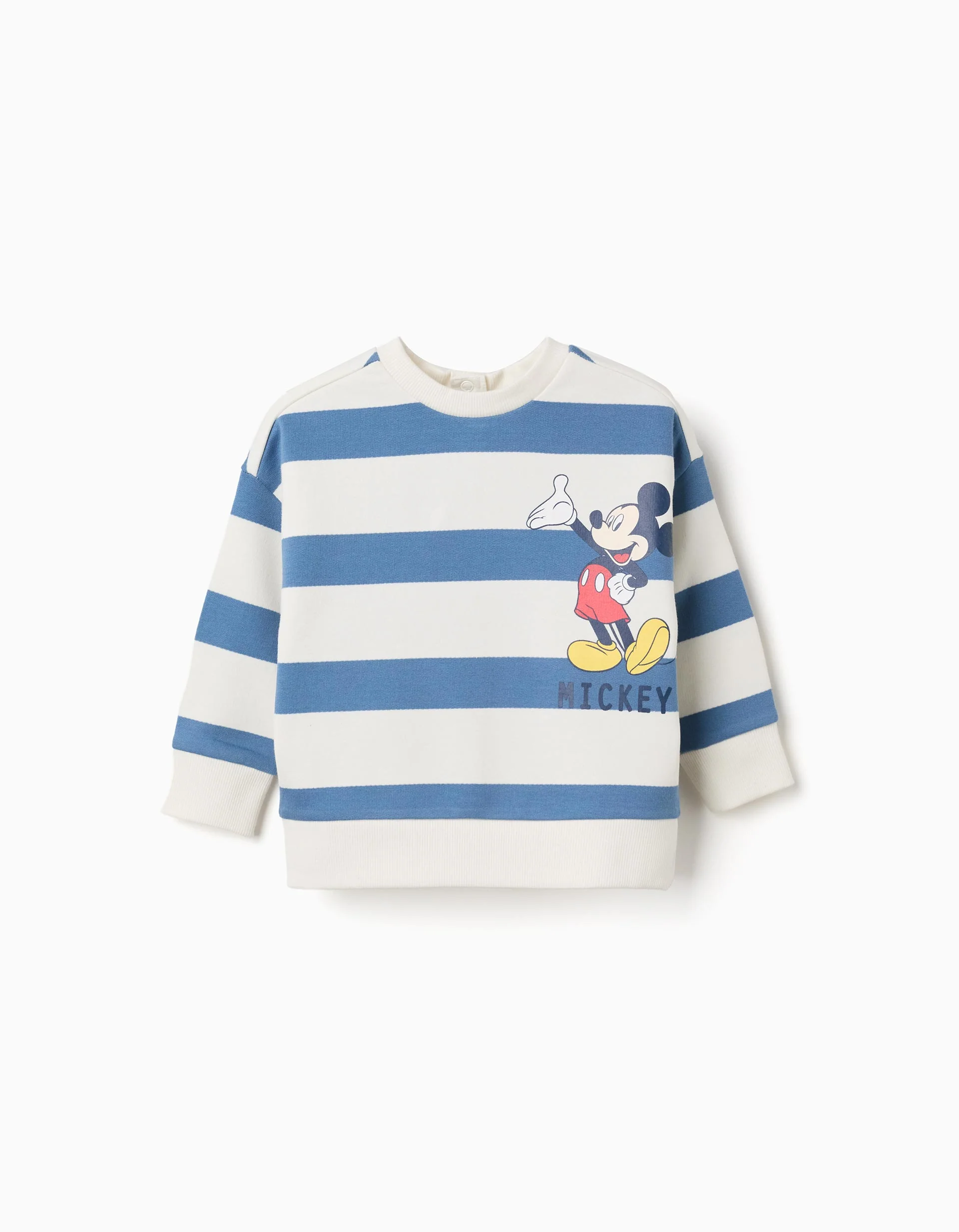 Striped brushed sweatshirt with Mickey print for baby boys, blue/white