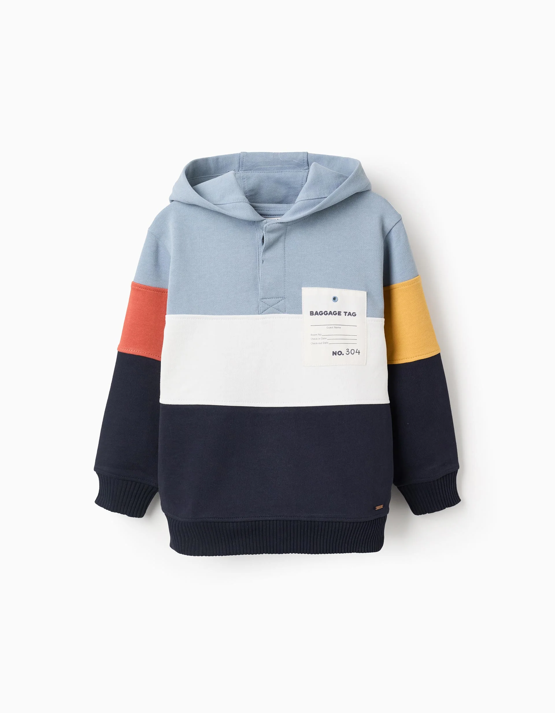 Cotton Hoodie with Colour Block for Boys, Multicolour