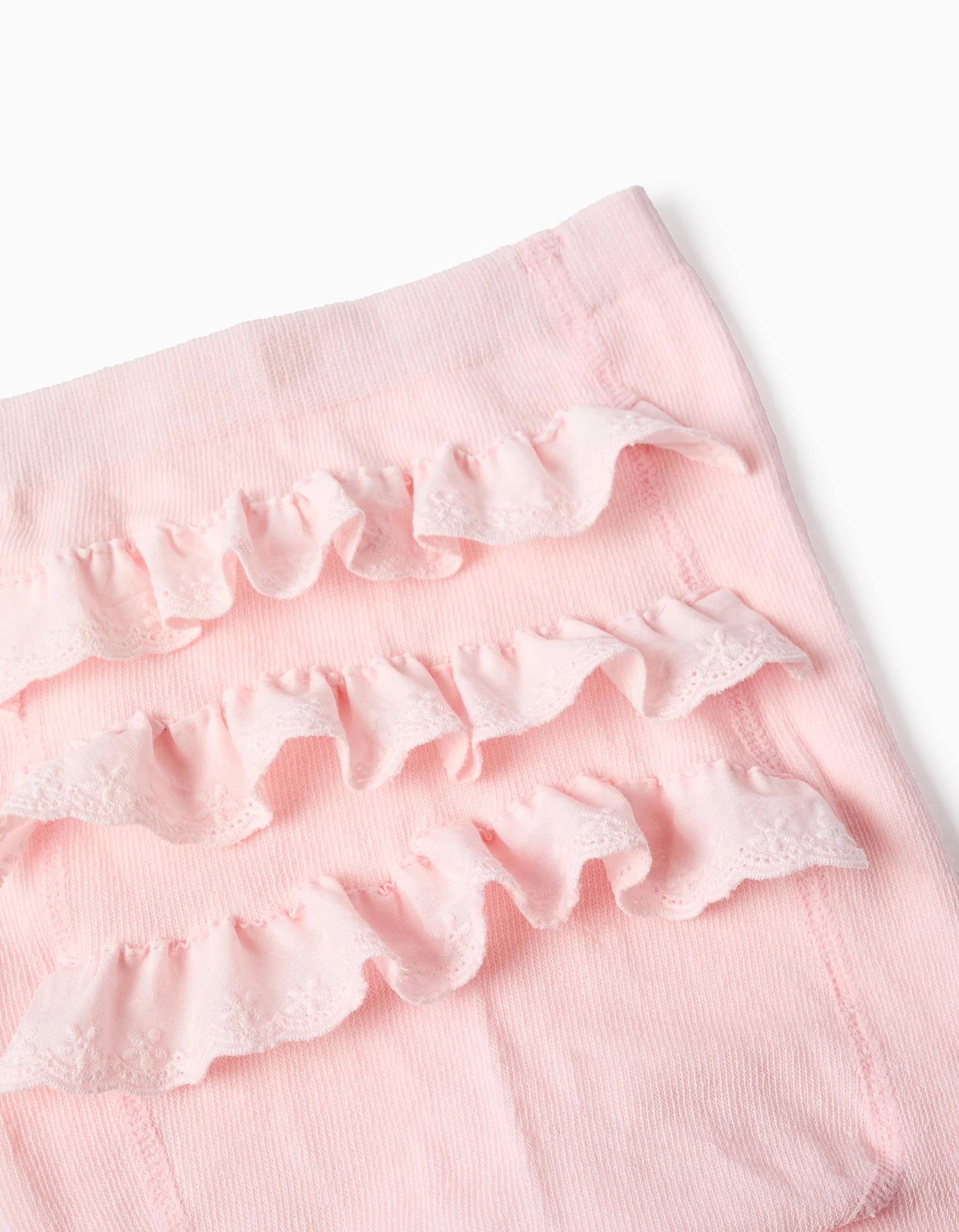 Frill Tights with Broderie Anglaise for Baby Girls, Light Pink