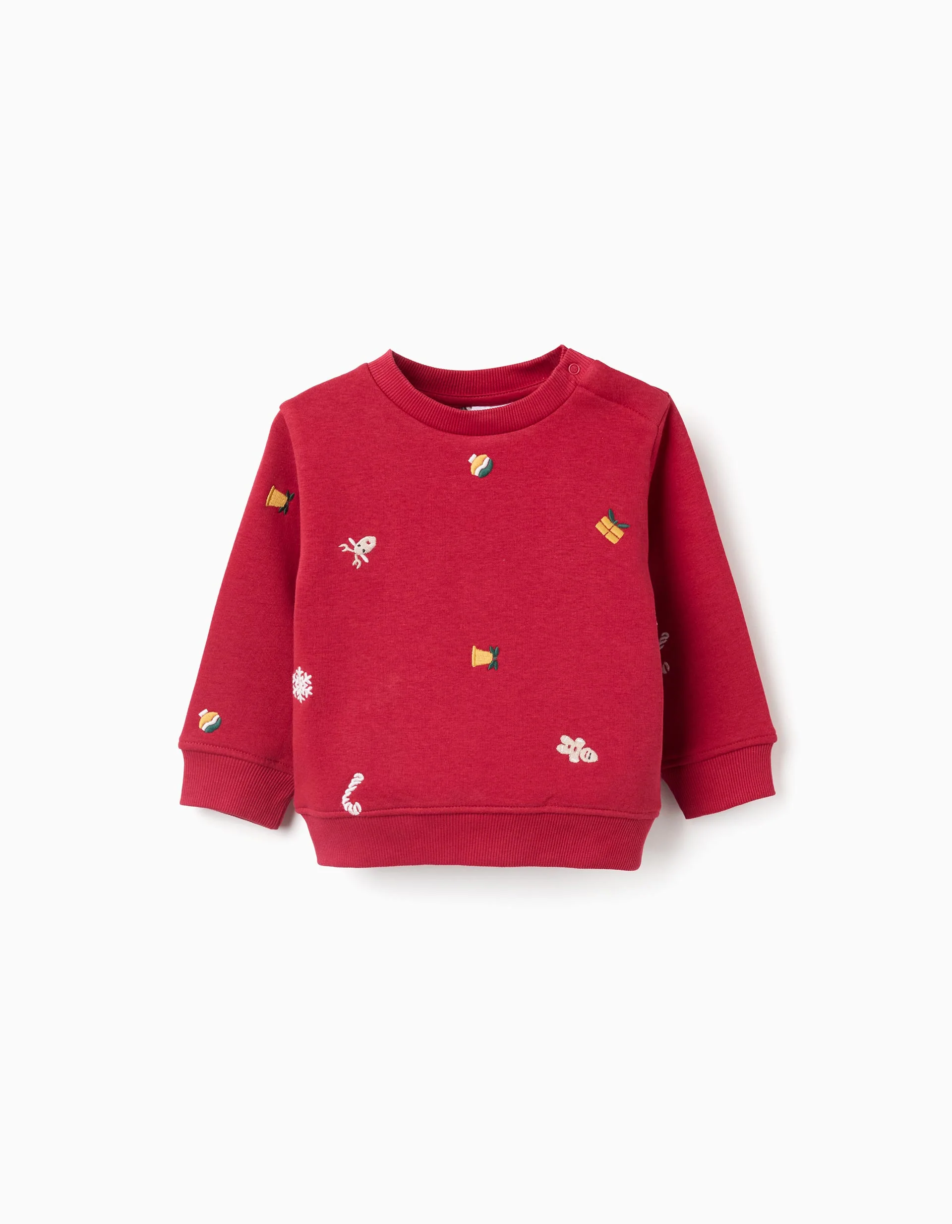Brushed sweatshirt with Christmas embroidery for baby boys, red