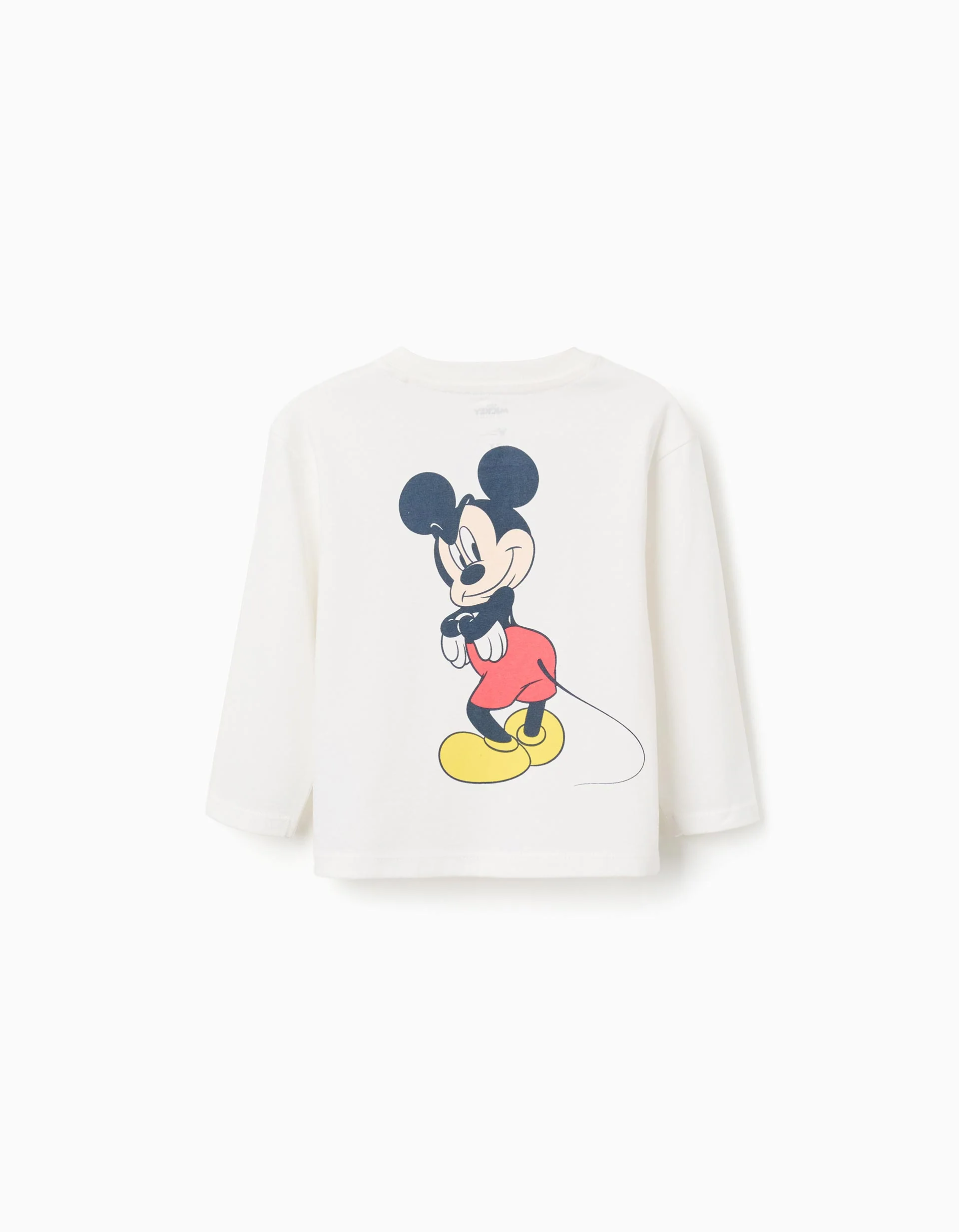 Long sleeve cotton T-shirt with Mickey prints for baby boys, white