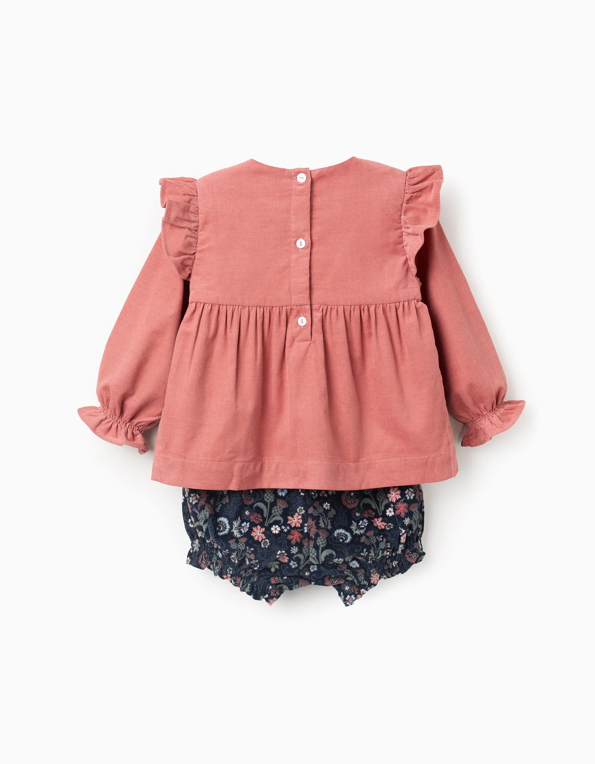 Ruffled Blouse + Floral Shorts for Baby Girls 'B&S', Coral/Blue
