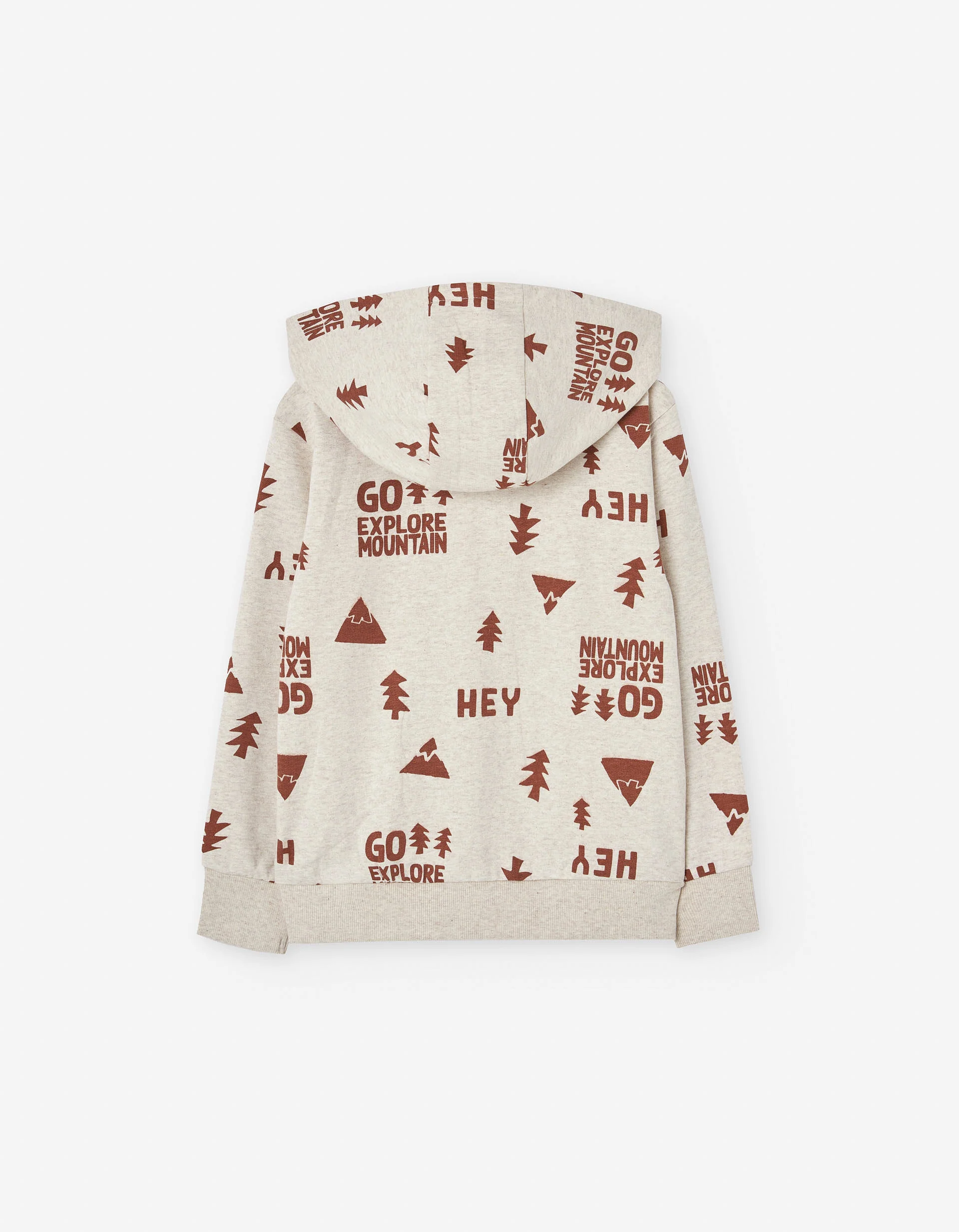 Cotton hooded jacket with forest motif for boys, beige/brown