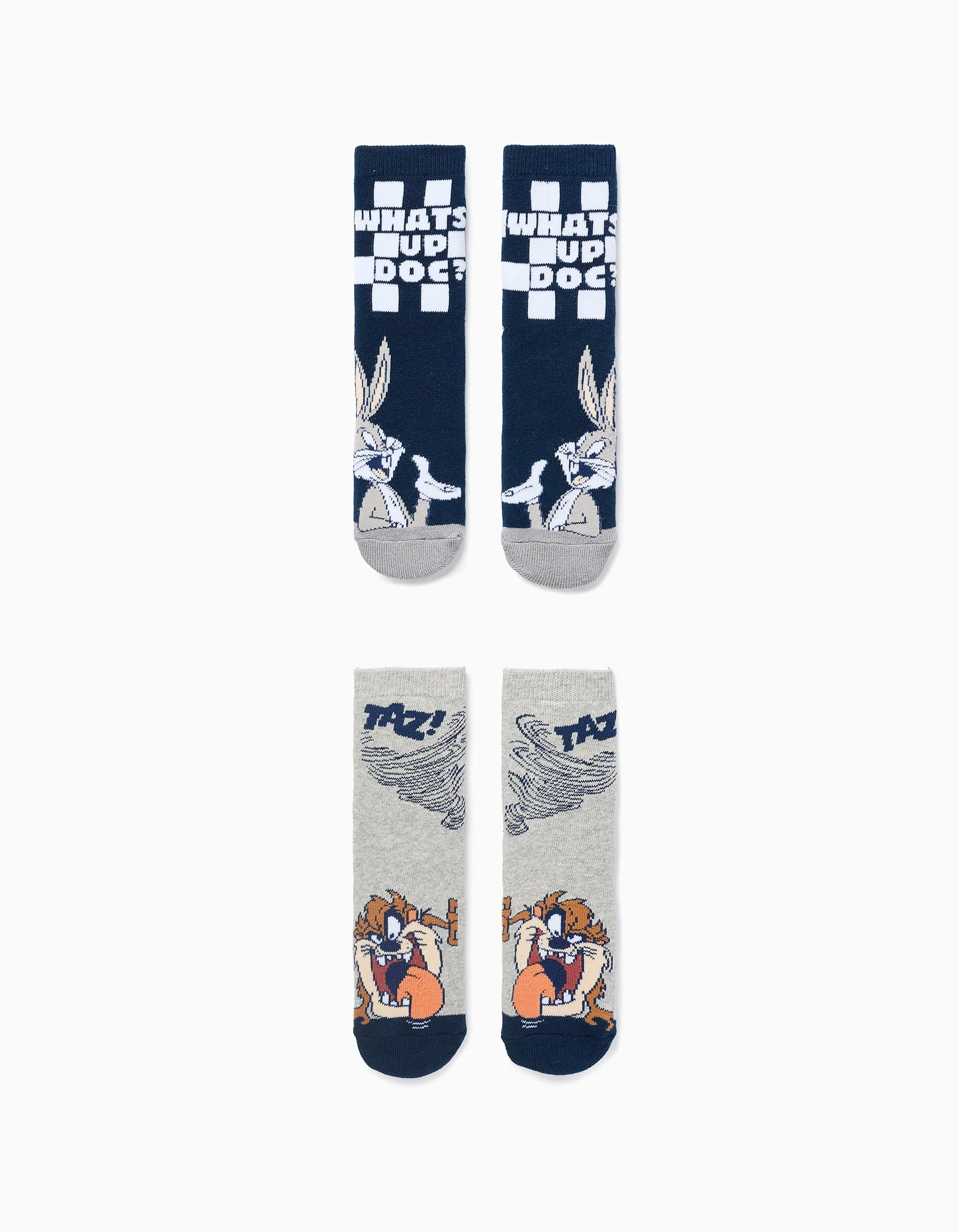 Pack of 2 Non-Slip Socks with Looney Tunes for Boys, Blue/Grey