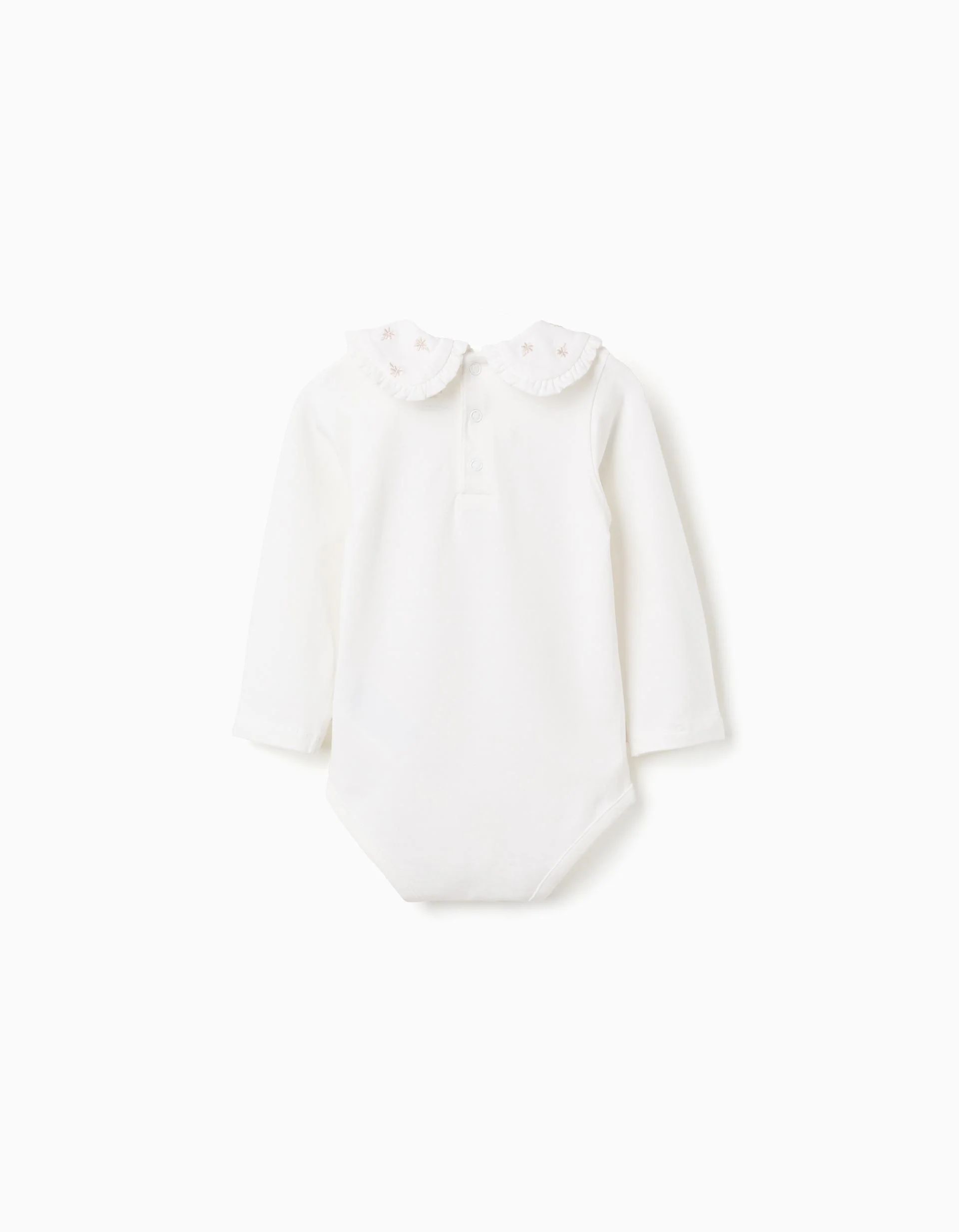 Long Sleeve Bodysuit with Ruffled Collar for Baby Girls, White