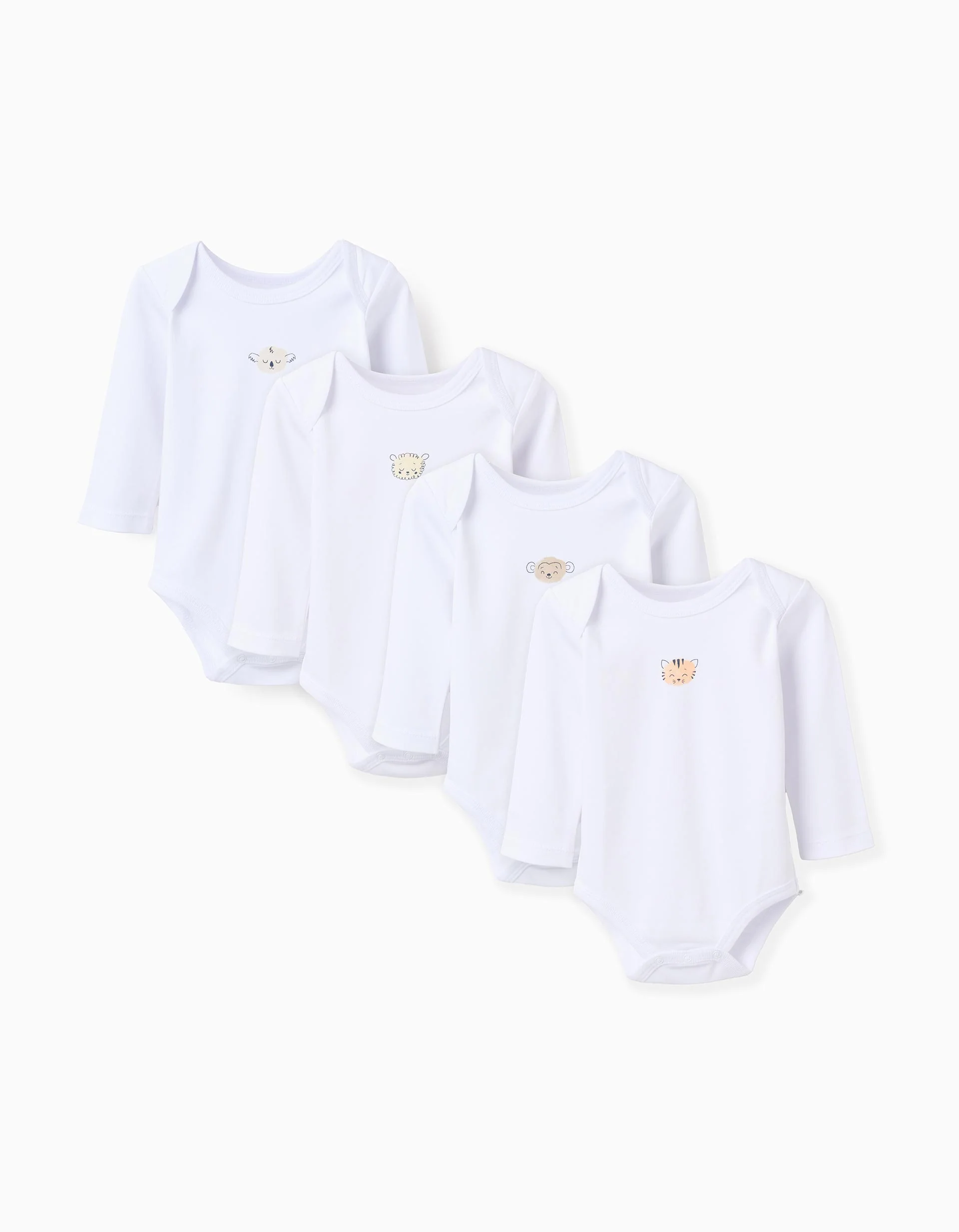 Pack of 4 Cotton Bodysuits for Babies 'Animals', White