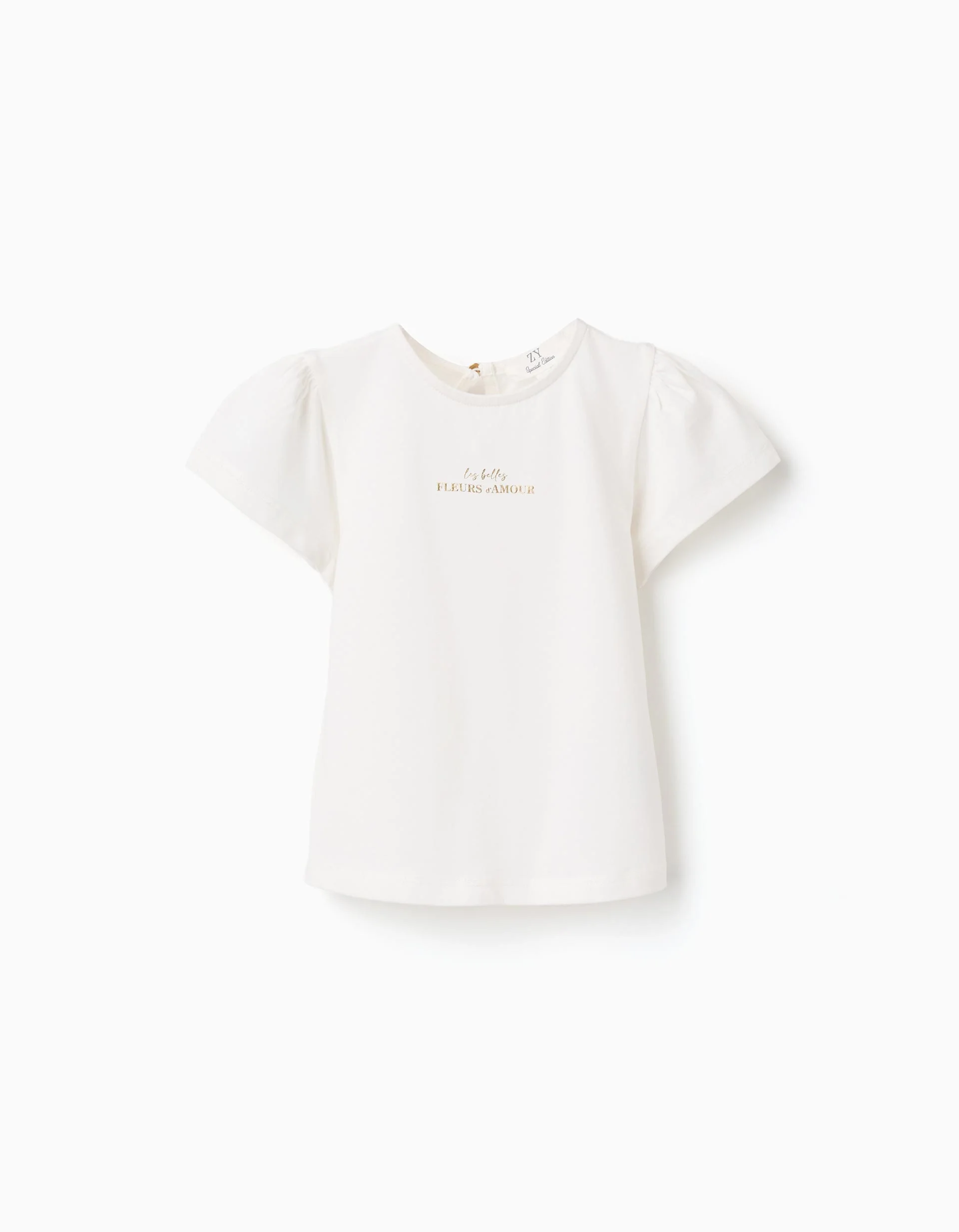 T-shirt with Fleurs d'Amour print for baby girls, white/golden