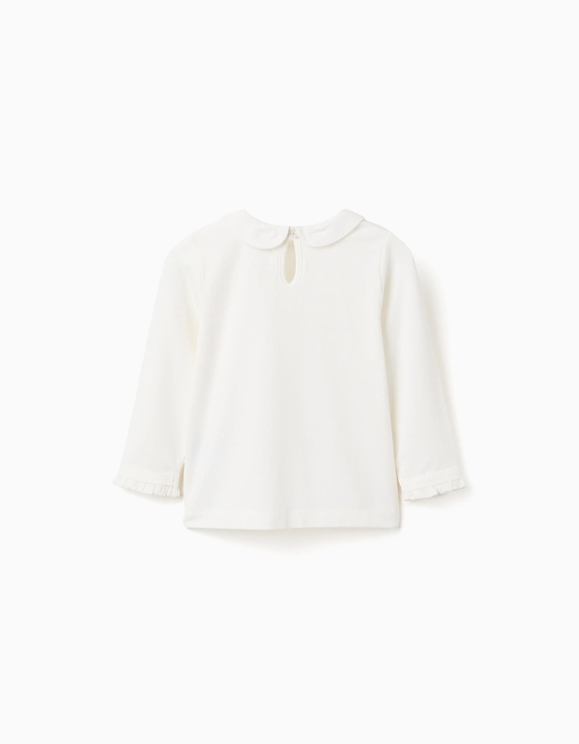 Long sleeve T-shirt with pleats and ruffles for baby girls, white