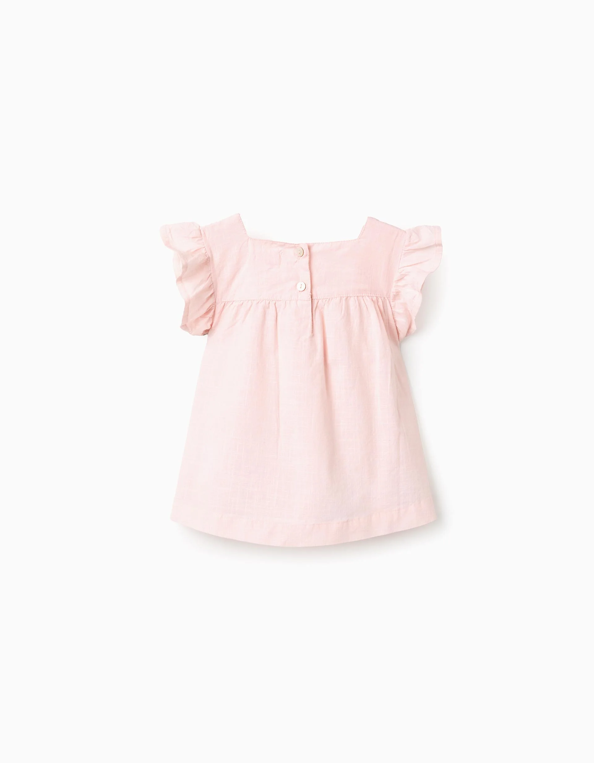 Slub Cotton Blouse with Ruffles for Baby Girls, Light Pink
